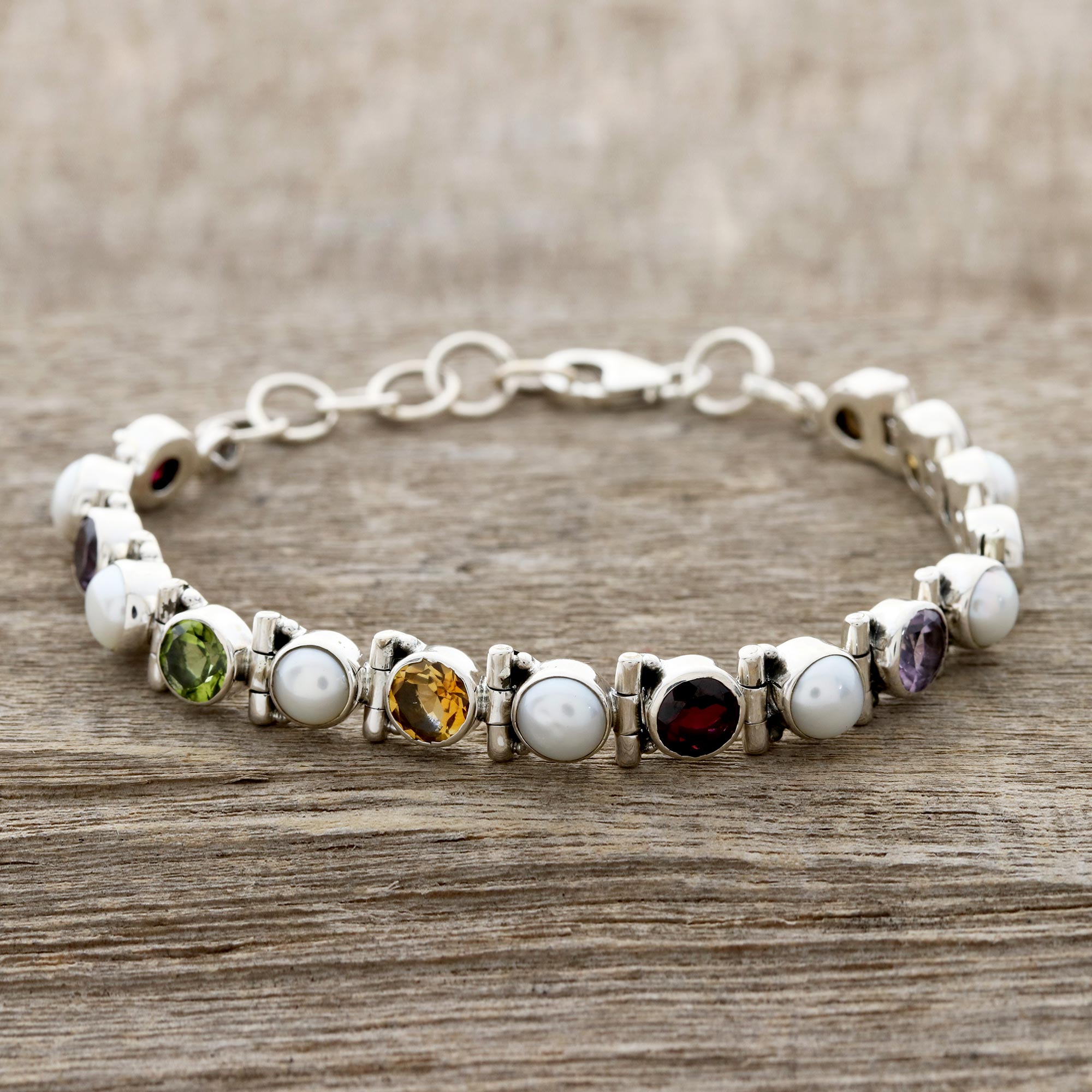 Premium Sparkling Grace Cultured Pearl and Multi-Gem Tennis Bracelet