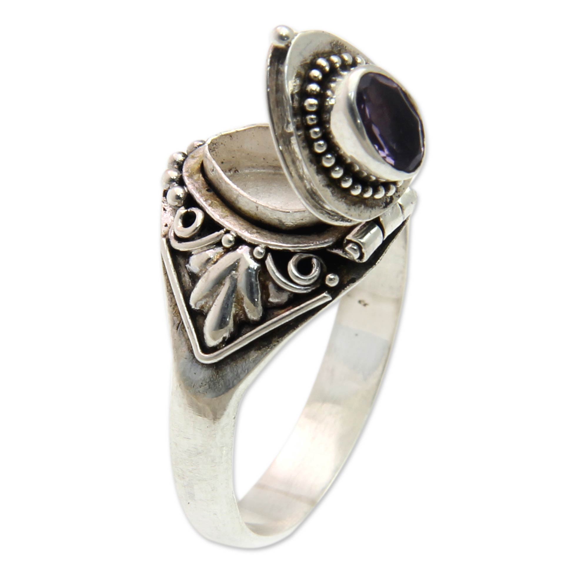 Premium Mysterious Garden Fair Trade Locket Ring – Amethyst & Sterling Silver