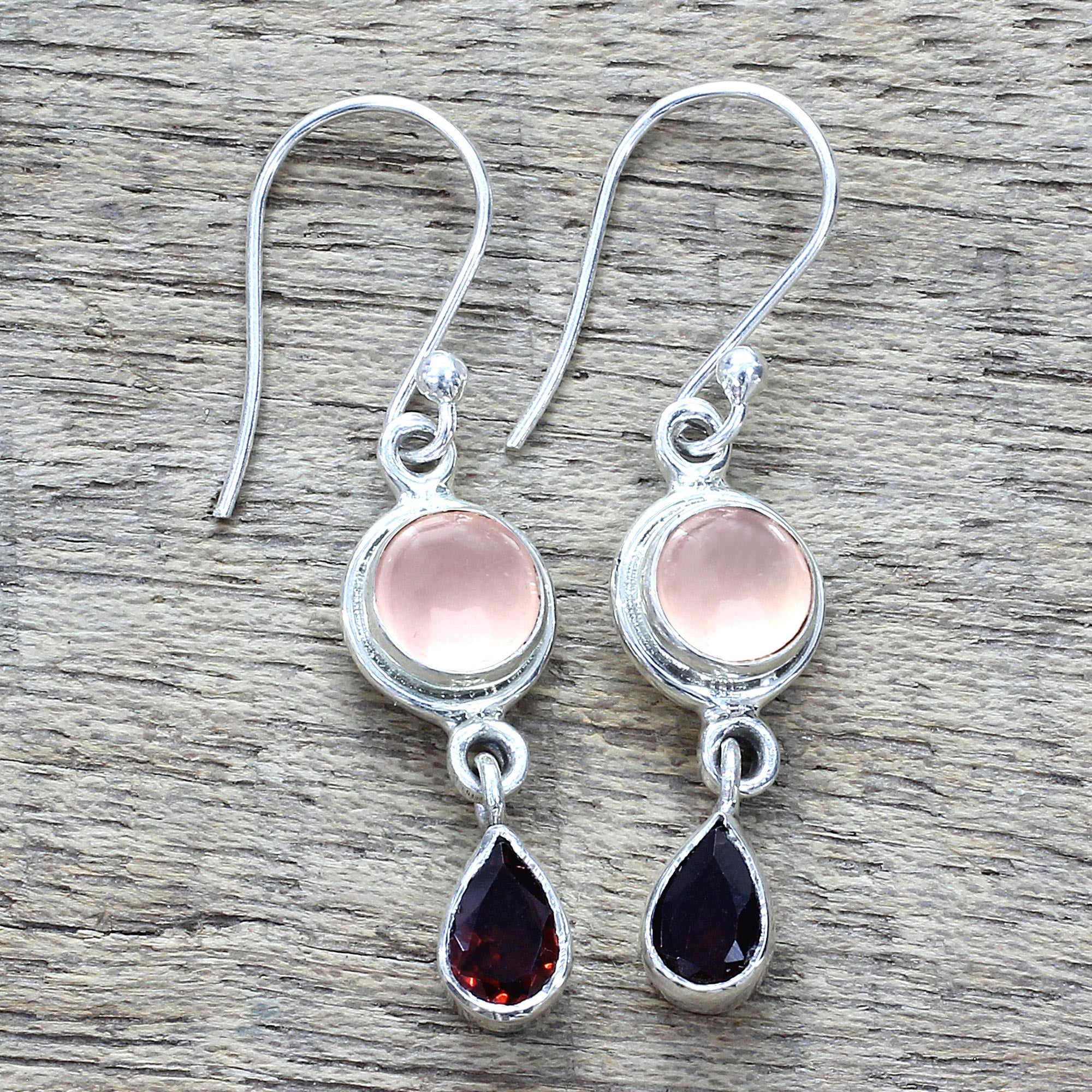 Premium Crimson Chalcedony & Garnet Dangle Earrings - Handmade Luxury