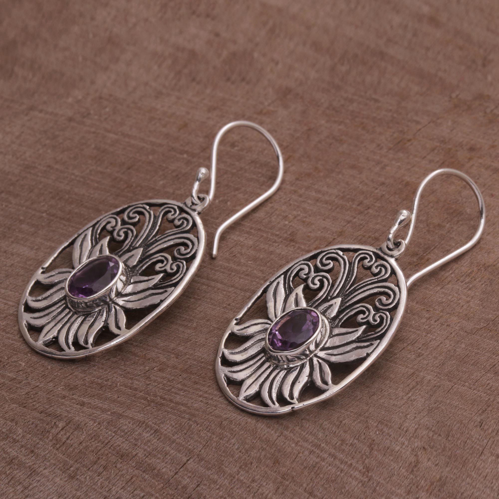 Premium Lotus Amethyst Sterling Silver Dangle Earrings - Timeless Elegance