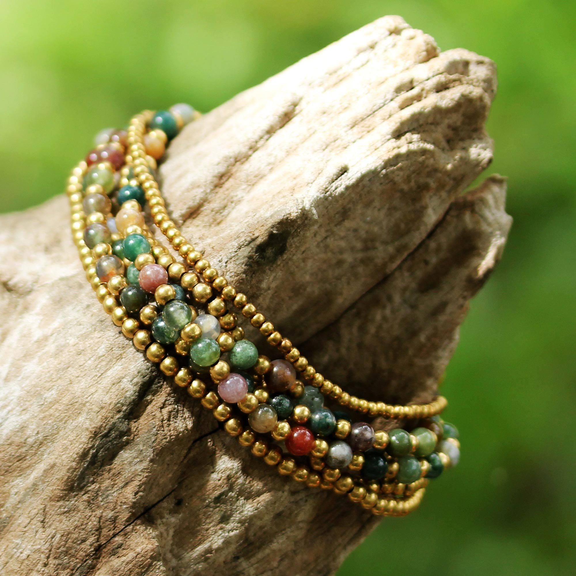 Premium Jasper Brass Multi-Strand Beaded Bracelet - Handmade Fair Trade Jewelry