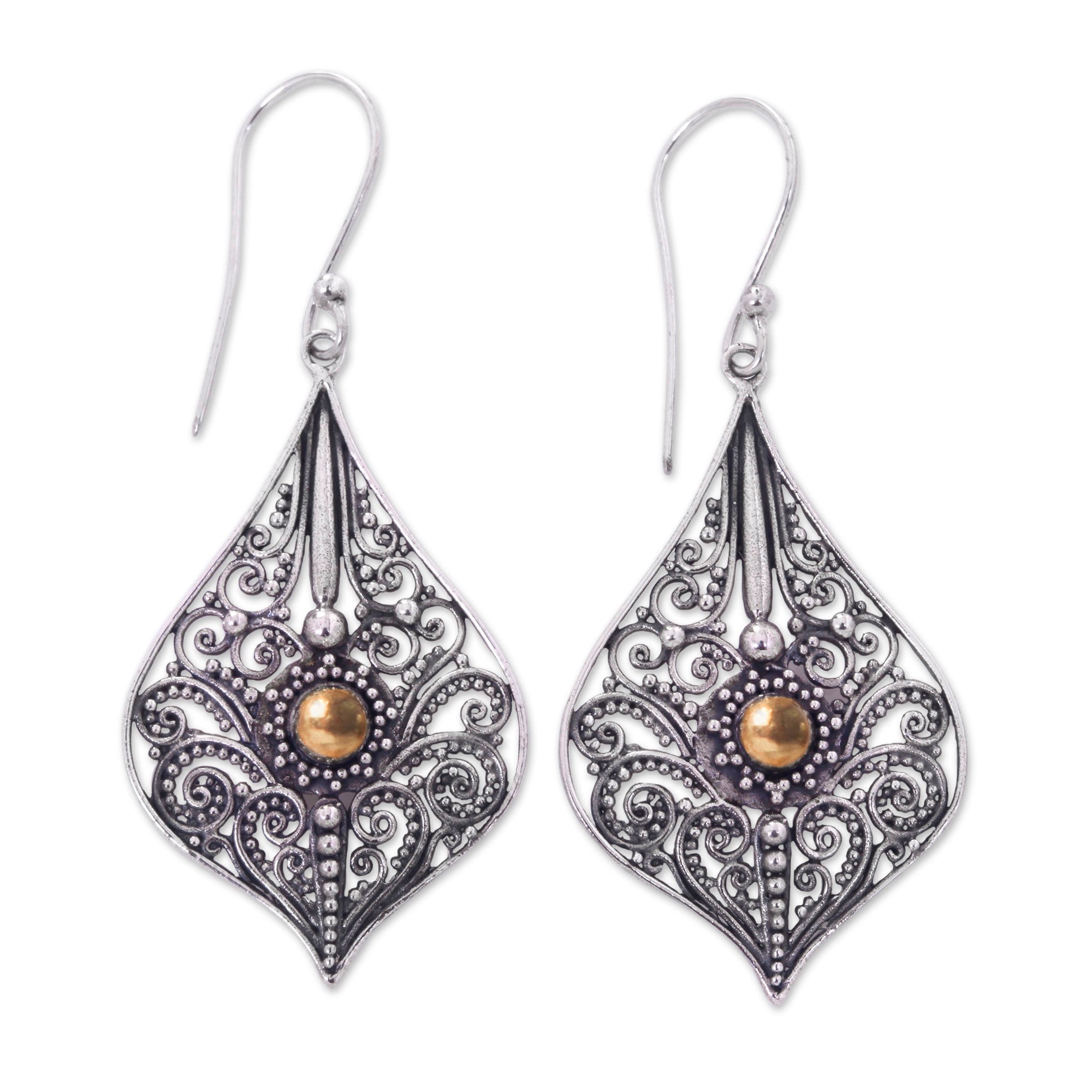 Premium Vintage Lace Sterling Silver Earrings with 18k Gold Accents