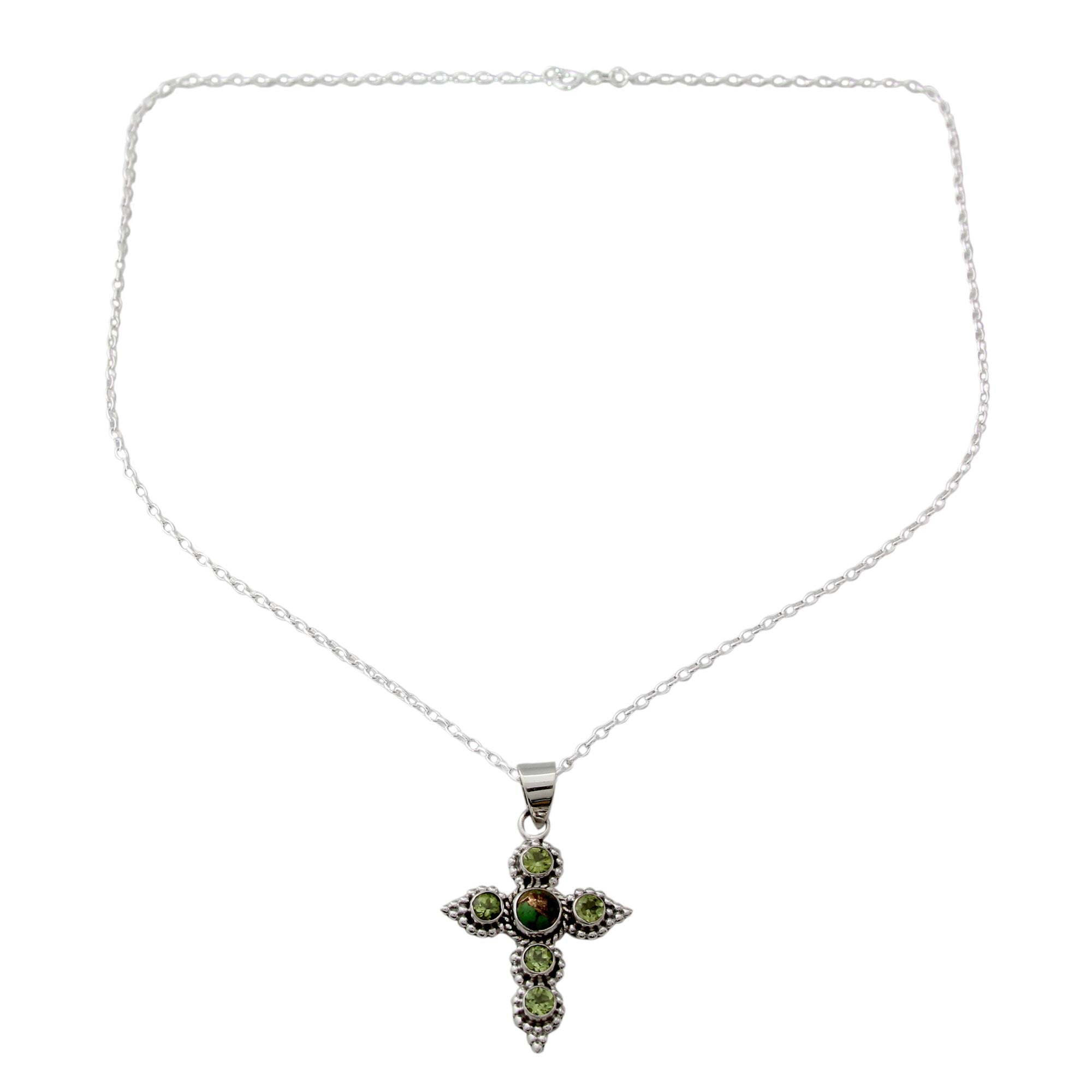 Premium Divine Harmony Artisan Crafted Peridot and Sterling Silver Cross Necklace