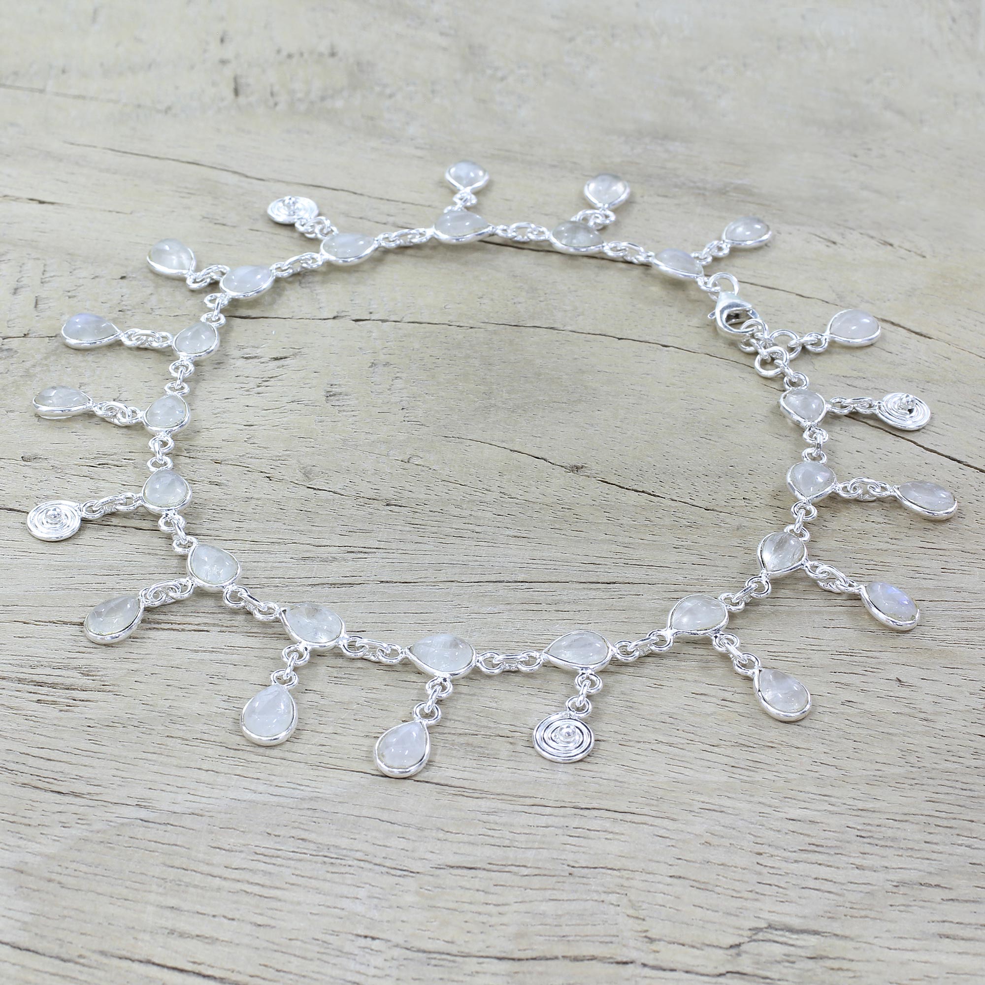 Premium Starry Allure Rainbow Moonstone Anklet - Handcrafted Elegance