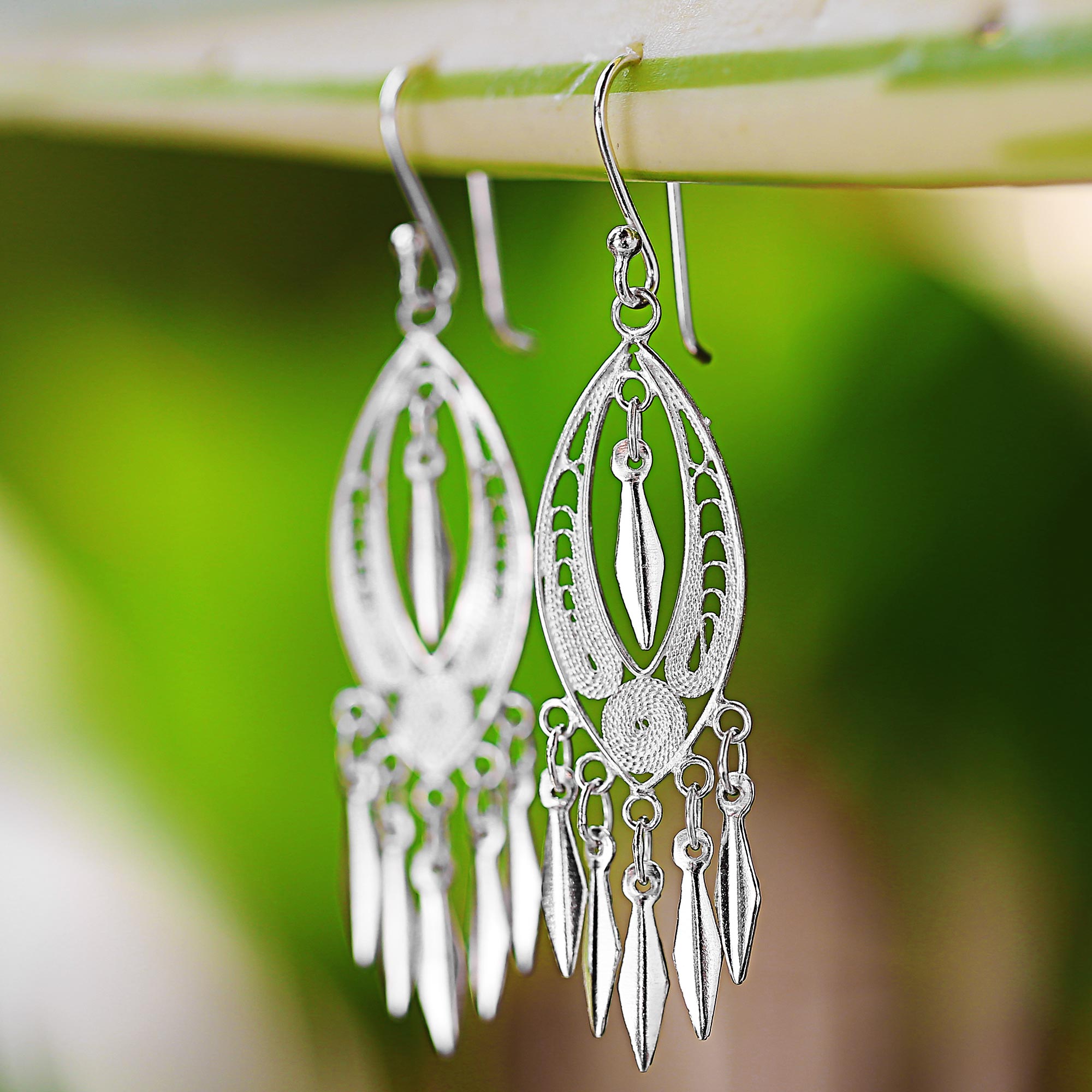 Premium Shining Spears Silver Chandelier Earrings - Handcrafted Elegance