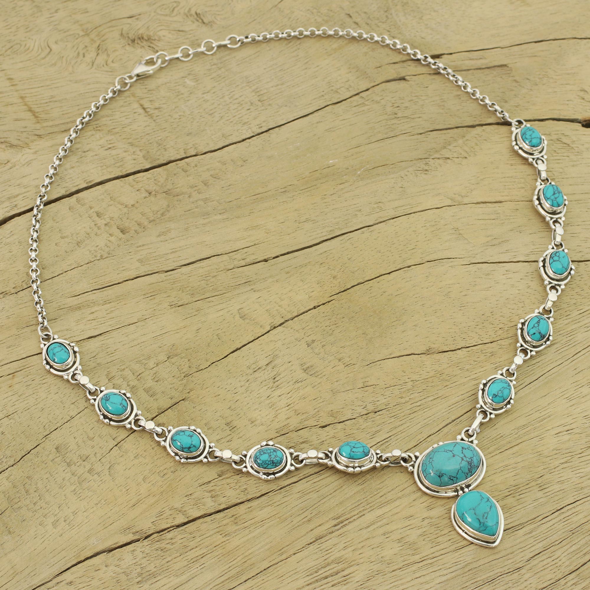 Premium Sky Dream Sterling Silver Y-Necklace with Blue Magnesite | Blue Stone Jewelry