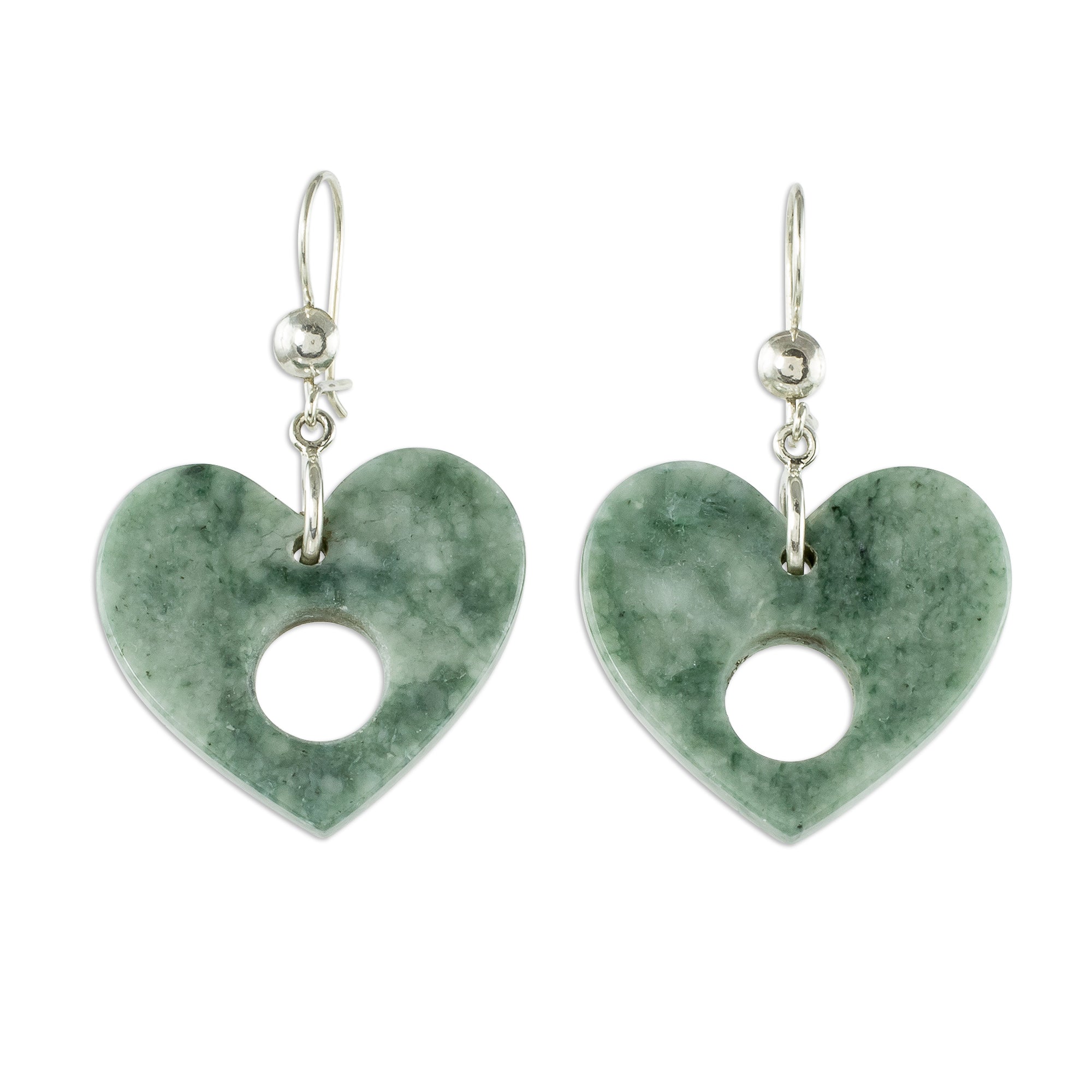 Premium Heart-Shaped Green Jade Dangle Earrings by Zandra Lorena Sajbin