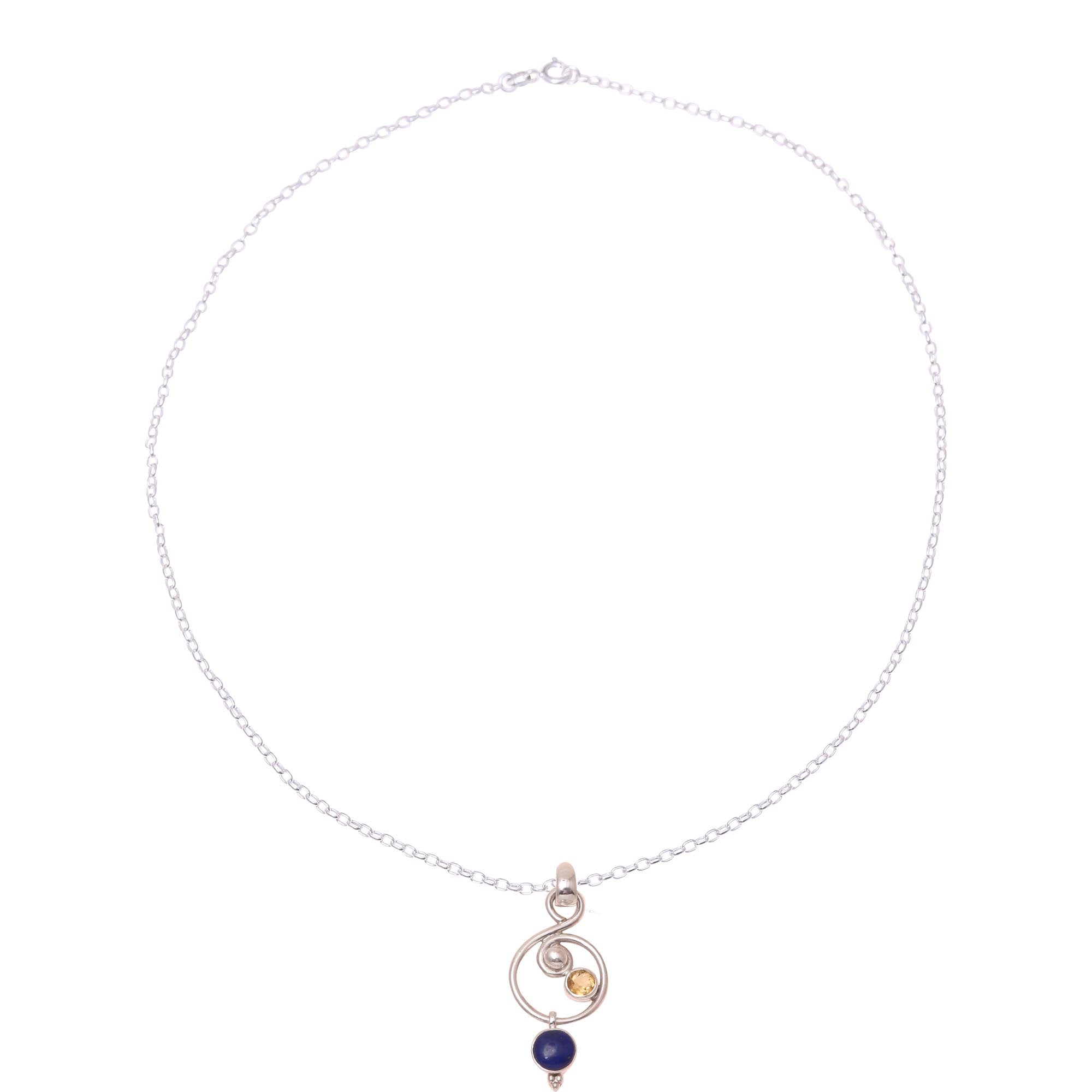 Premium Swirling Royal Lapis Lazuli and Citrine Necklace - Handcrafted in India