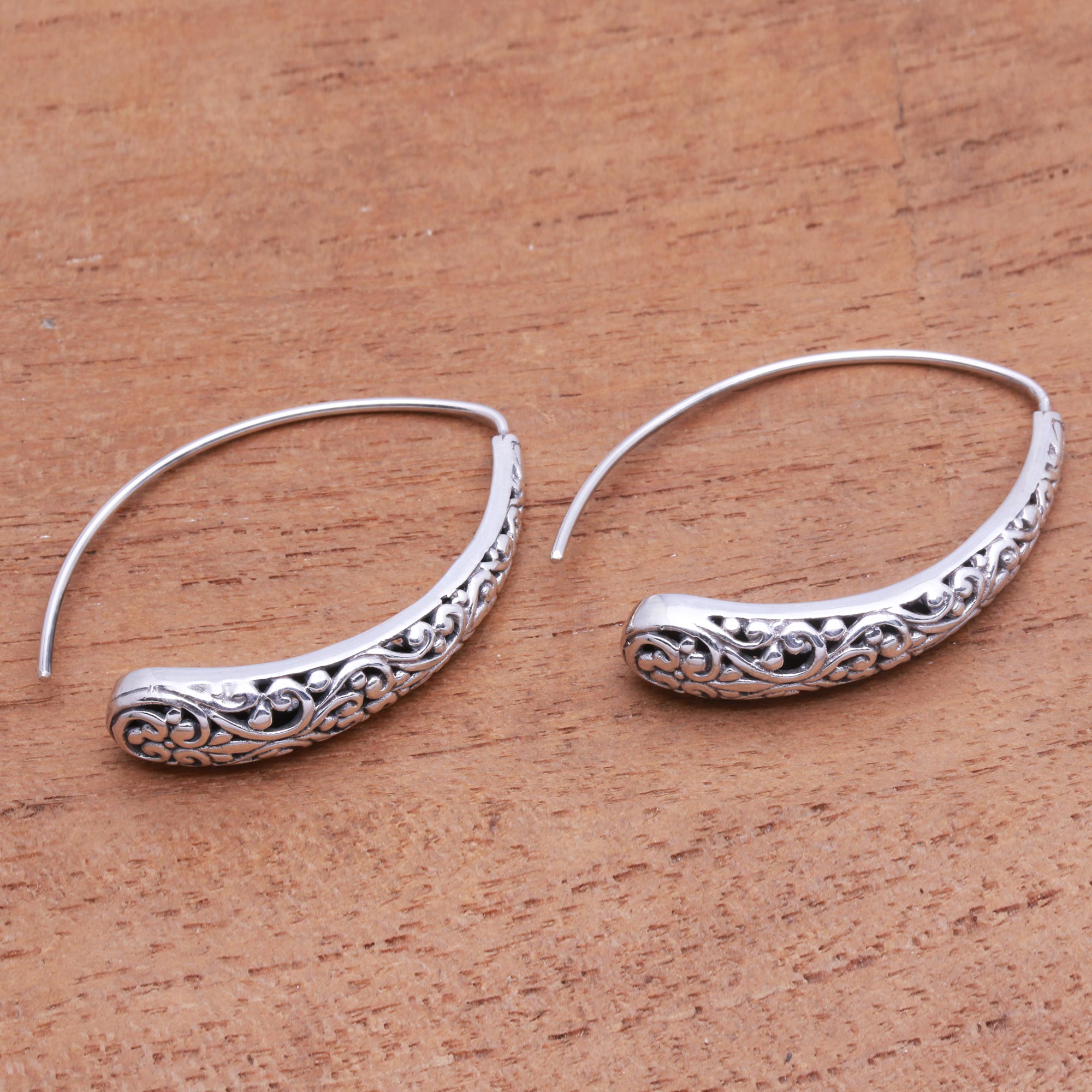 Premium Sterling Silver Vine Drop Earrings - Artisan Crafted in Bali