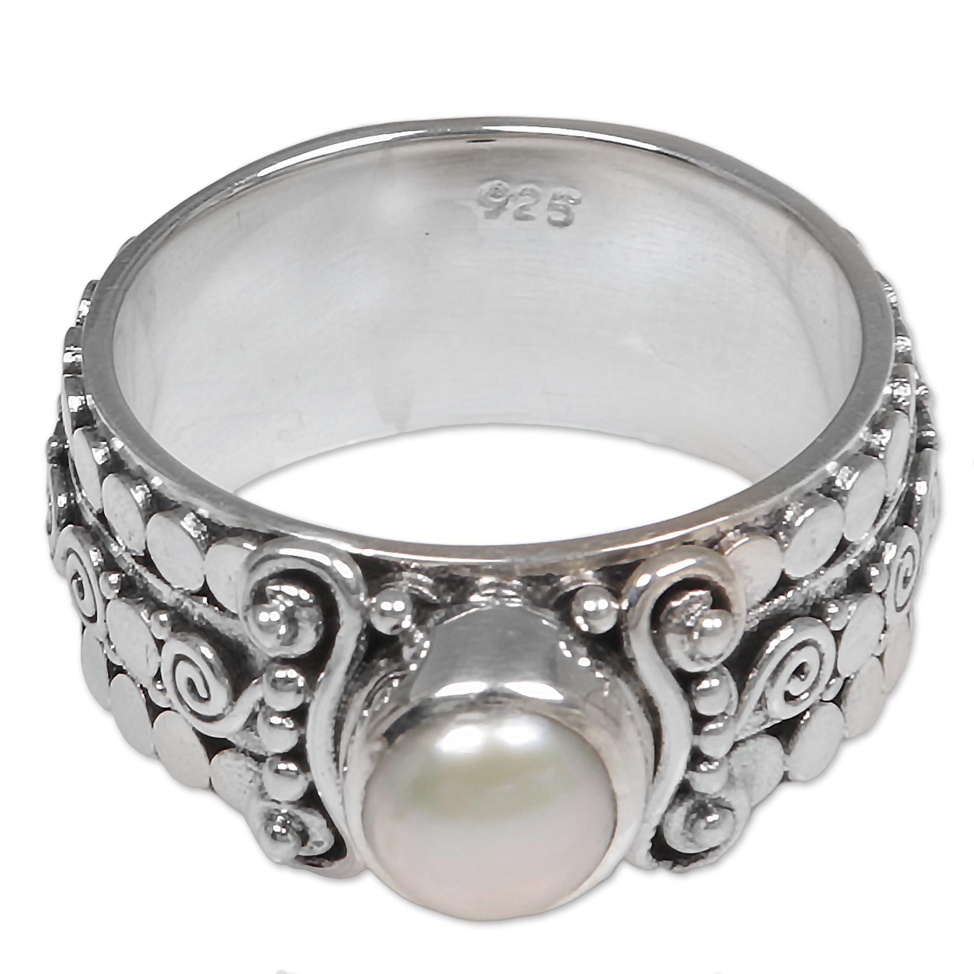 Premium Swirling Serenity Cultured Pearl Ring – Handcrafted Sterling Silver Jewelry