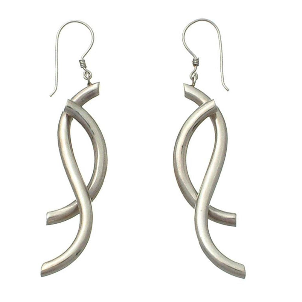 Premium Sterling Silver Wave Dangle Earrings - Handcrafted Elegance