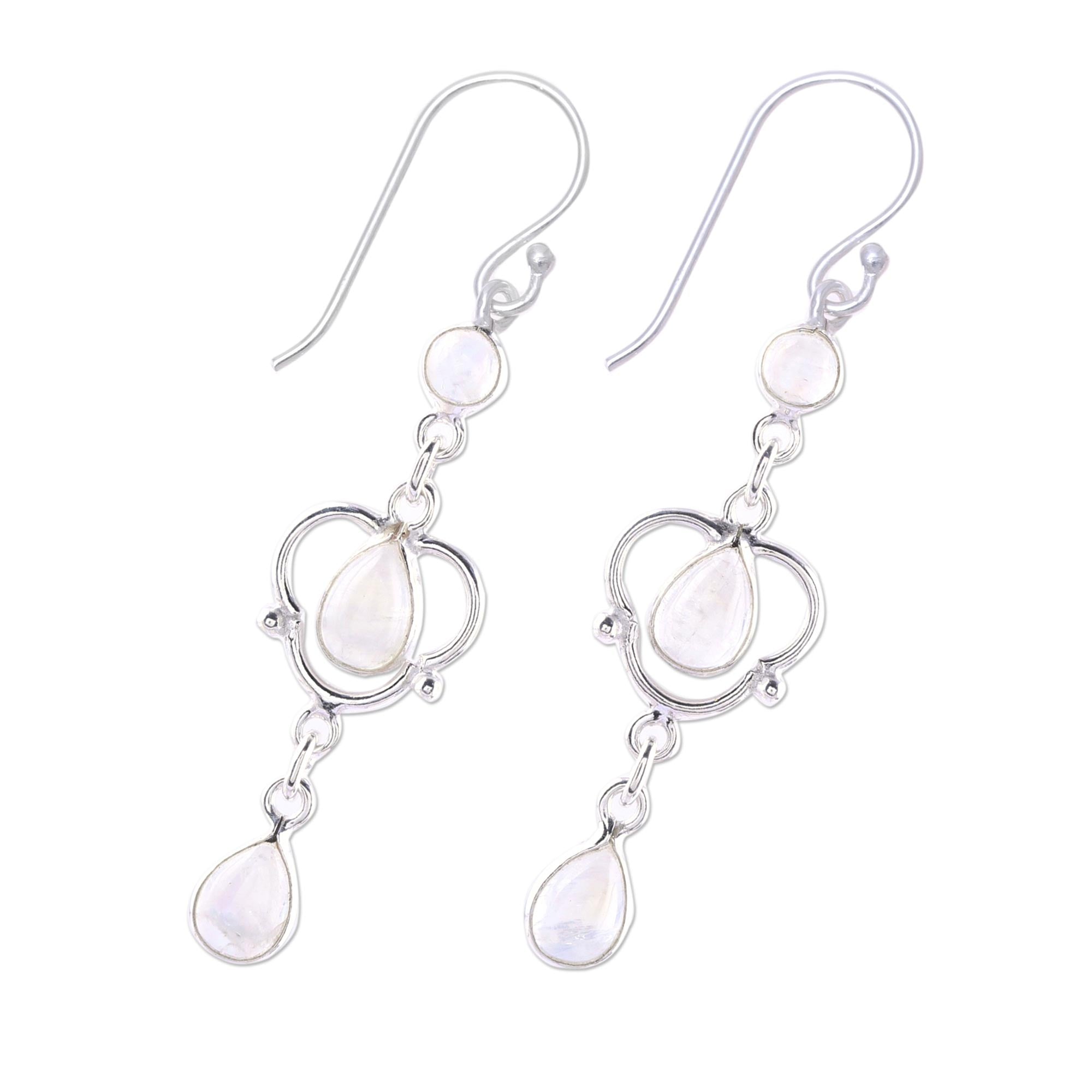 Premium Iridescent Rain Sterling Silver Dangle Earrings with Rainbow Moonstone