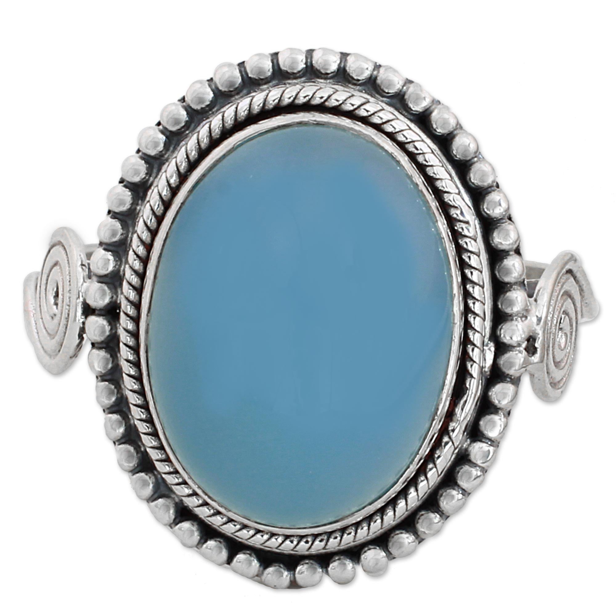 Premium Sky Reverie Chalcedony Cocktail Ring – Handcrafted Sterling Silver Jewelry