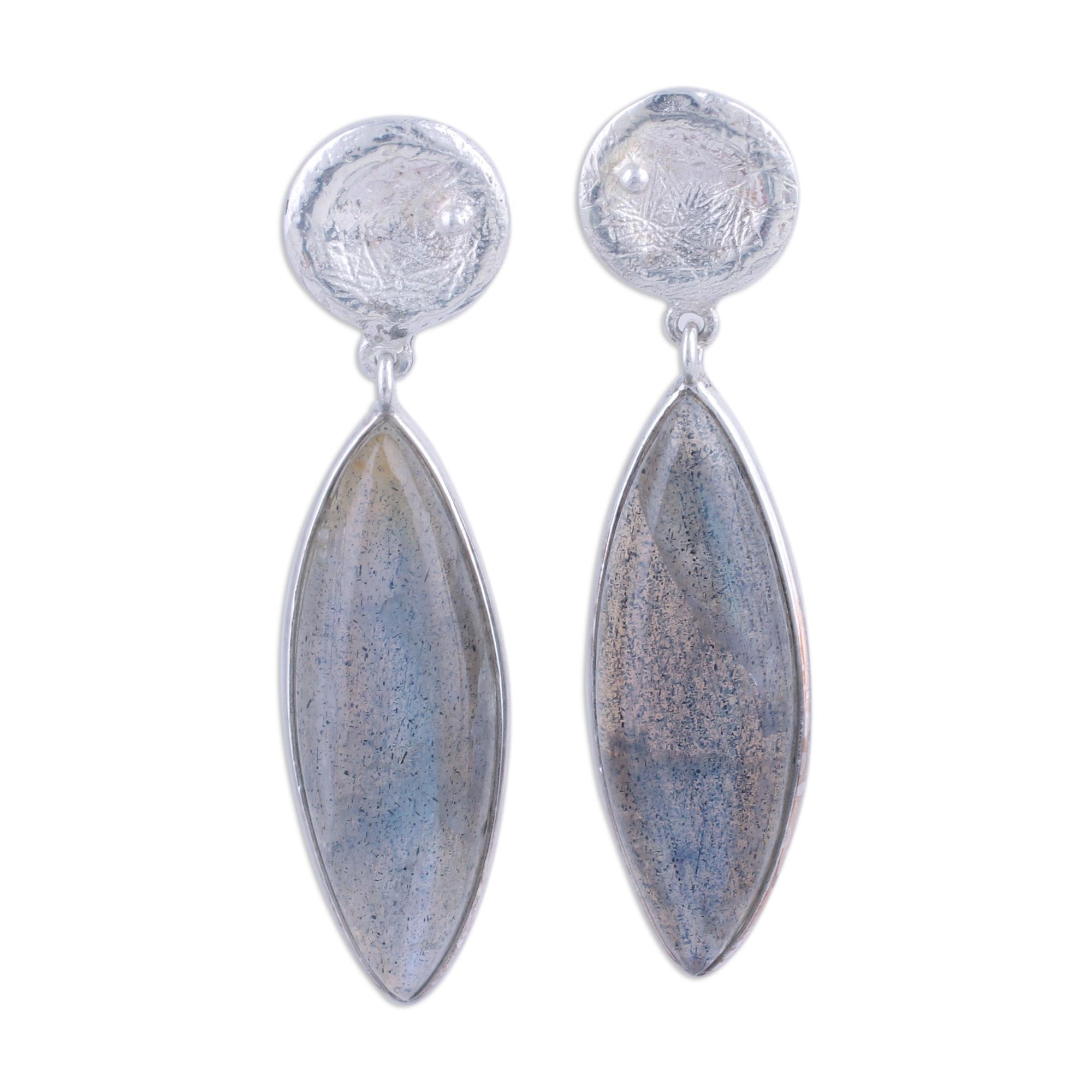 Premium Grey Eyes Labradorite Dangle Earrings - Textured Sterling Silver