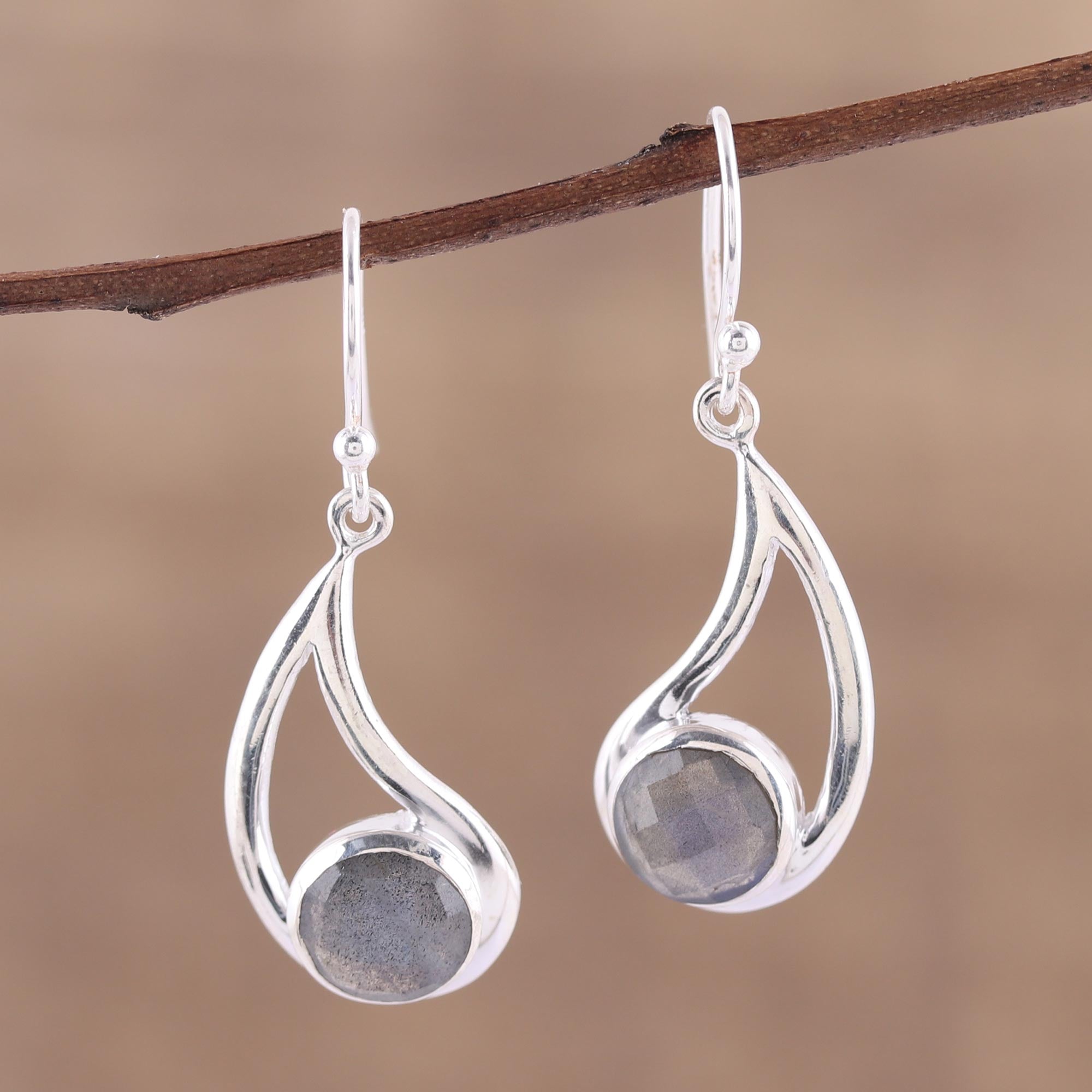 Premium Nebulous Charm Faceted Labradorite Sterling Silver Dangle Earrings