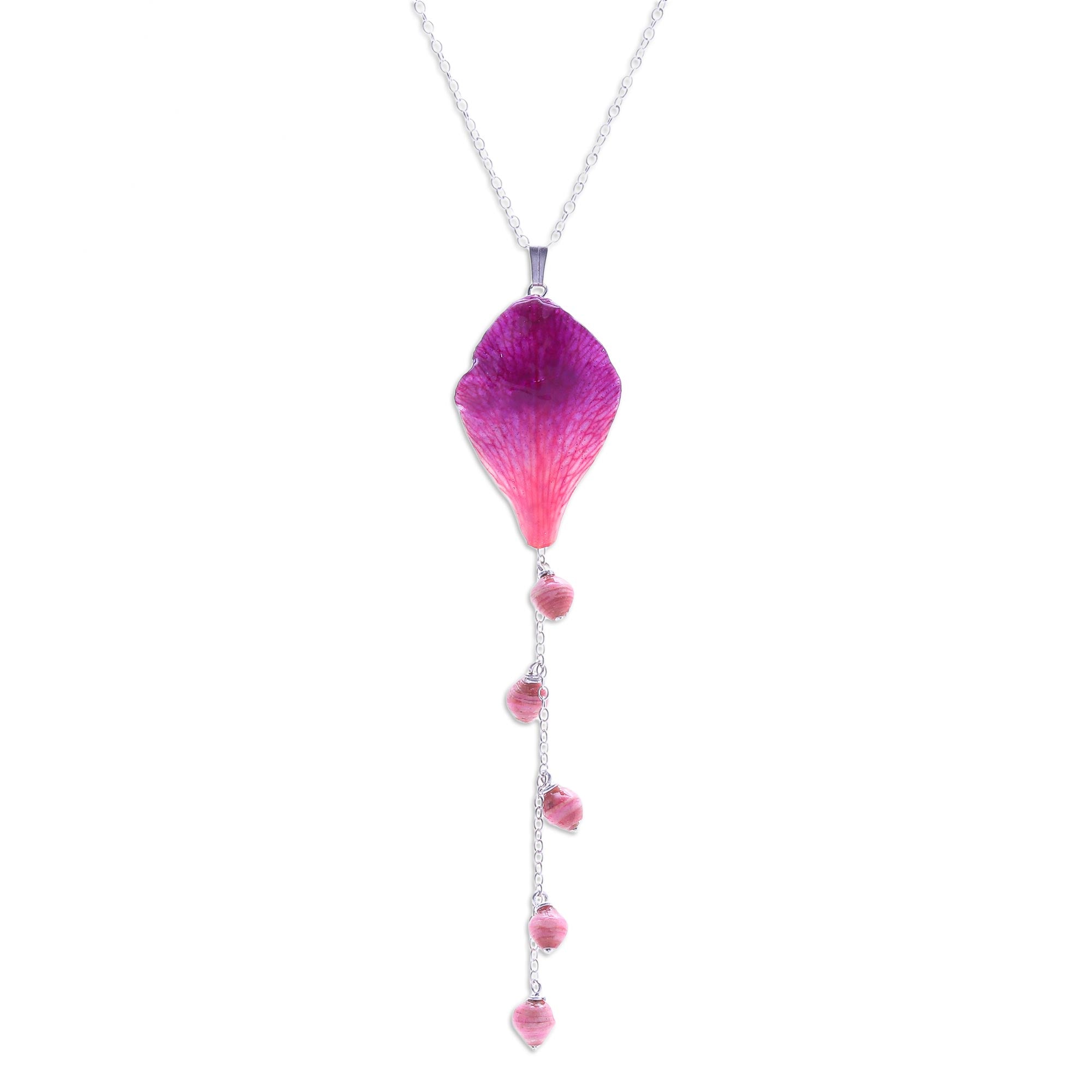 Premium Fuchsia Orchid Pendant Necklace – Sterling Silver Elegance