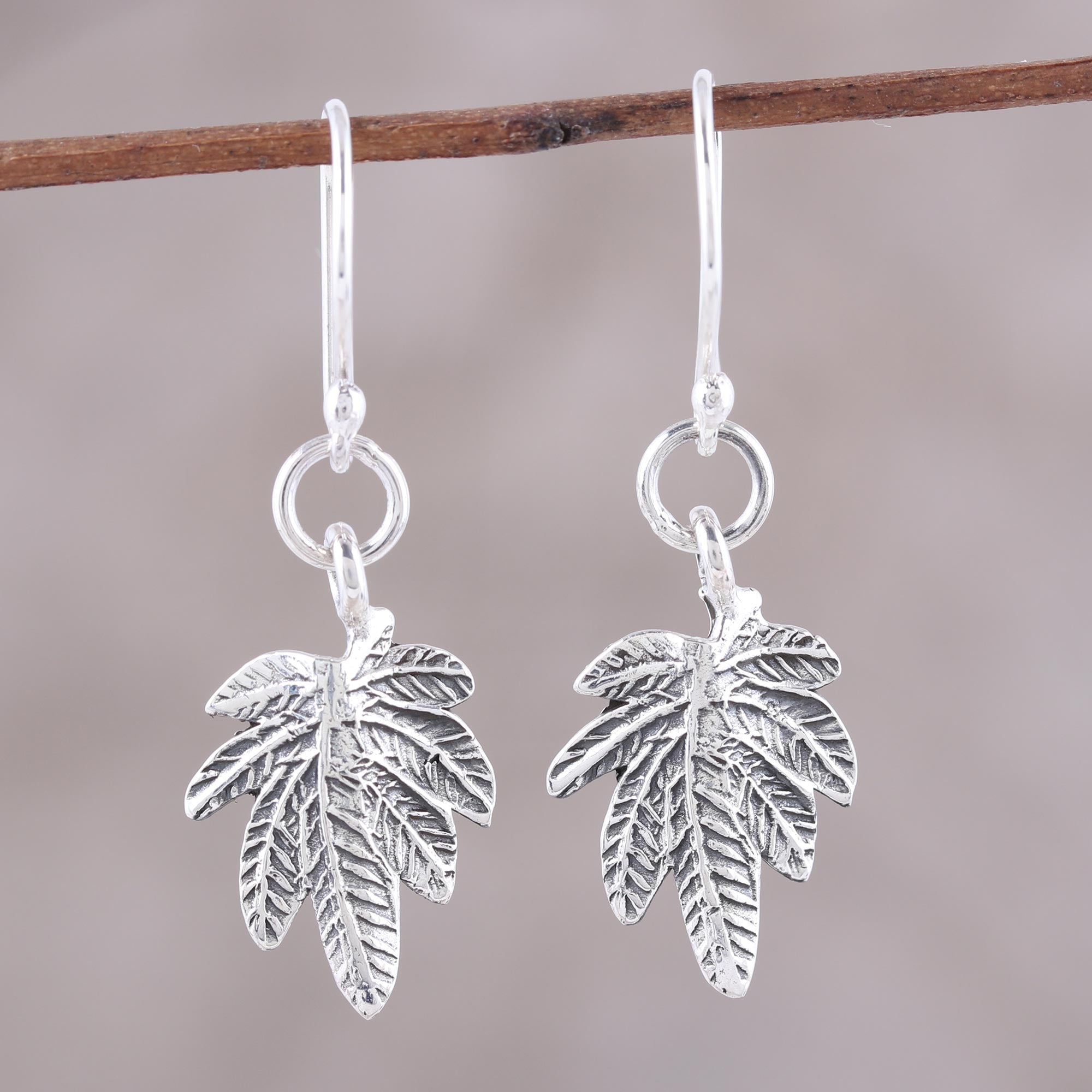 Premium Sterling Silver Leaf Dangle Earrings - Handcrafted in India