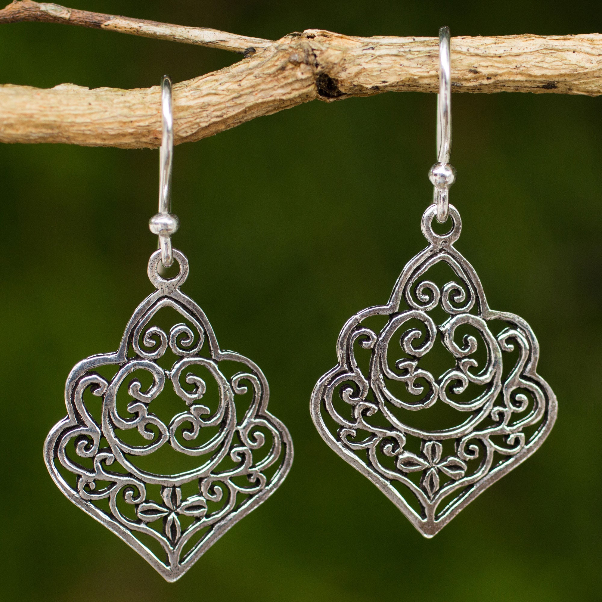 Premium Arabesque Thai Handcrafted Sterling Silver Dangle Earrings