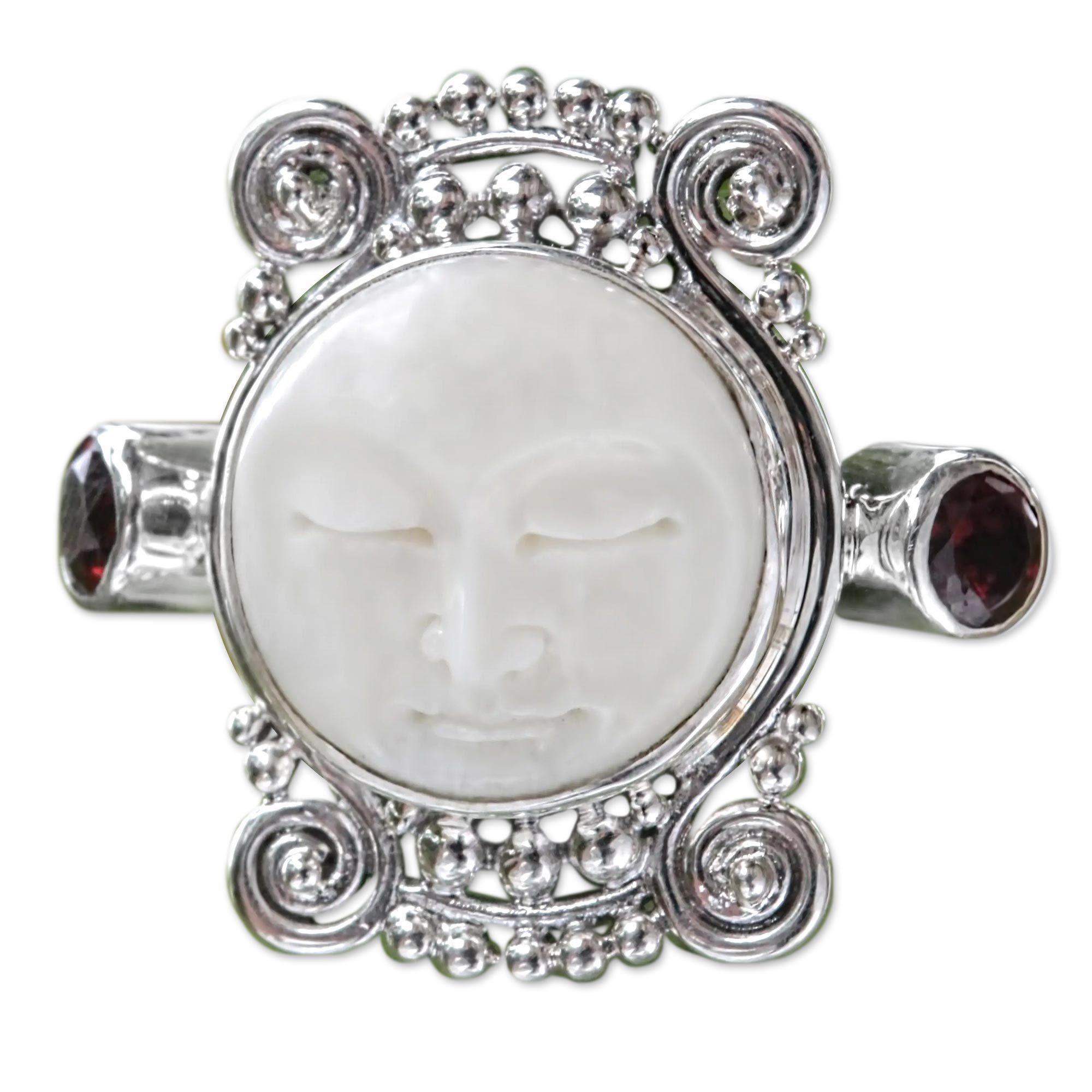 Premium Moon's Dream Sterling Silver & Garnet Ring - Handcrafted Elegance