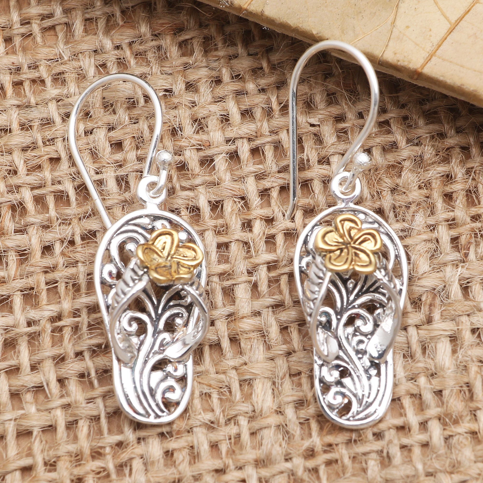 Premium Gold-Accented Sterling Silver Dangle Earrings - Elegant Sandal Design