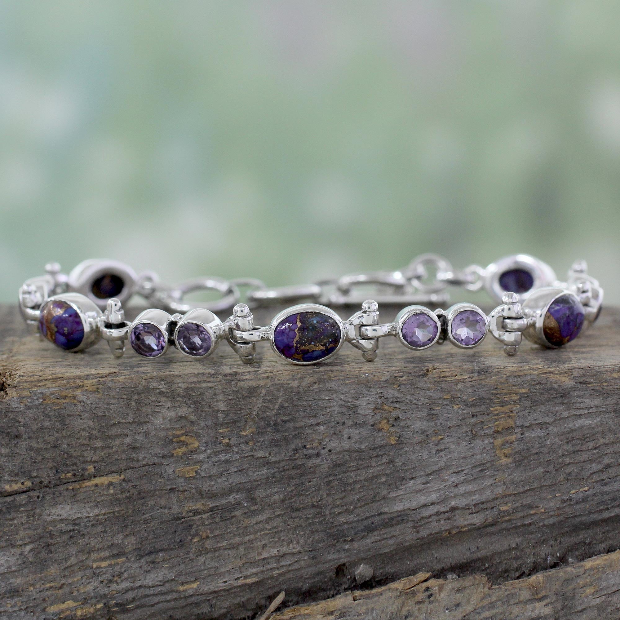 Premium Handcrafted Amethyst & Turquoise Sterling Silver Bracelet