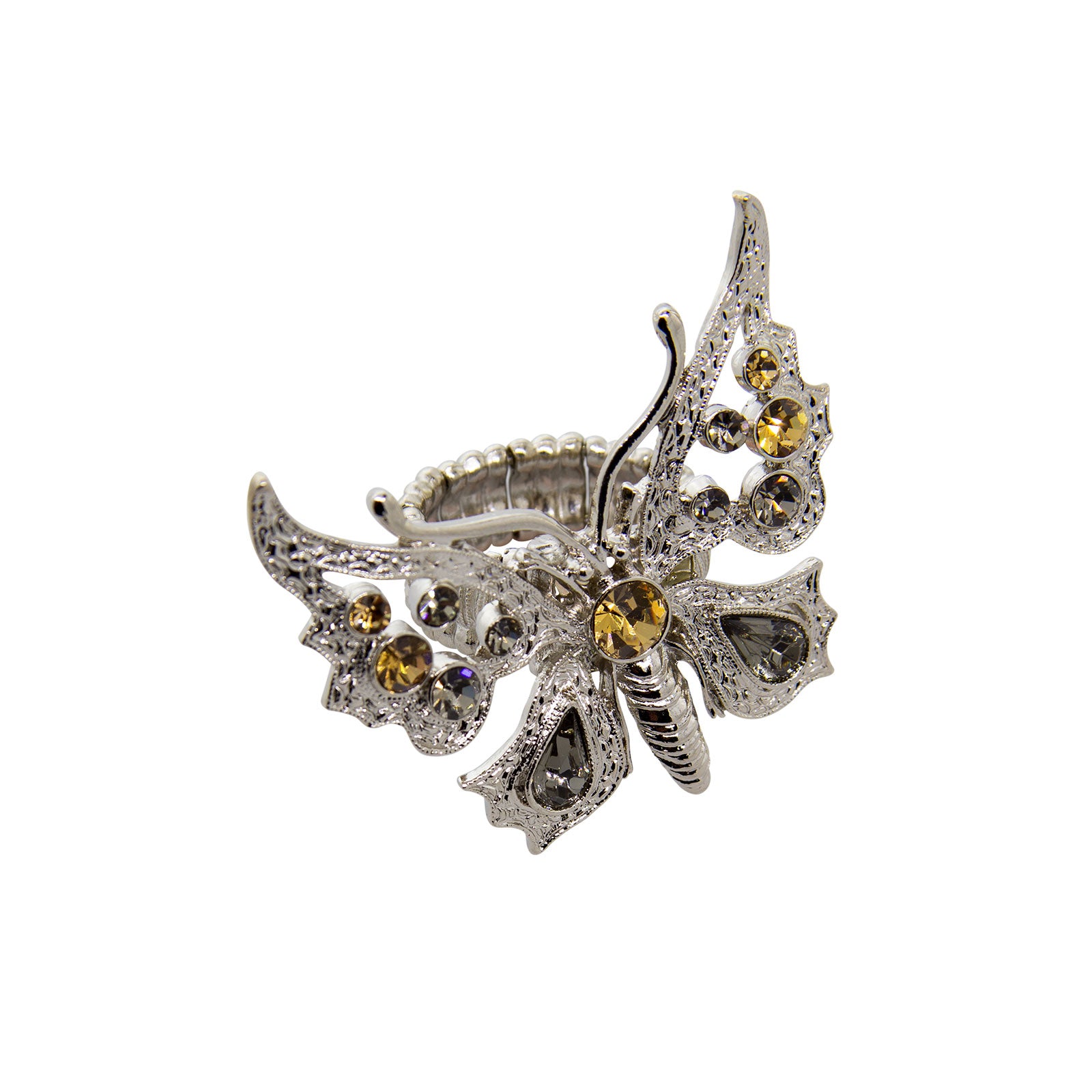 Premium 1928 Jewelry® Silver-Tone Butterfly Ring with Light Topaz & Black Diamond Crystals