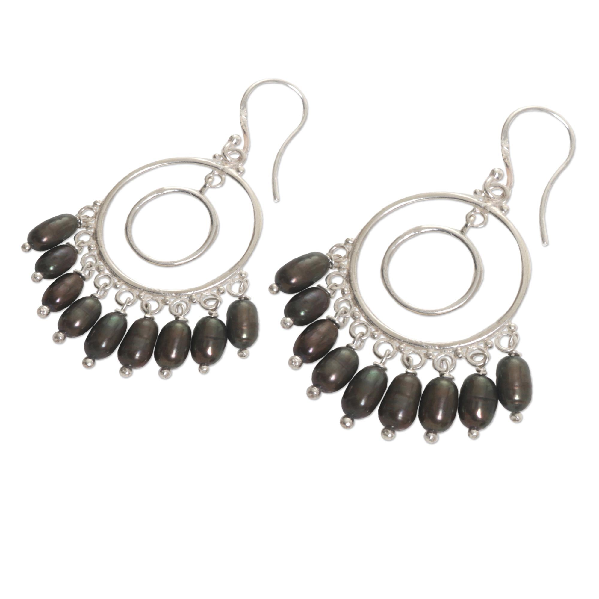 Premium Halo Eclipse Handmade Cultured Pearl Sterling Silver Chandelier Earrings - Elegant Statement Piece