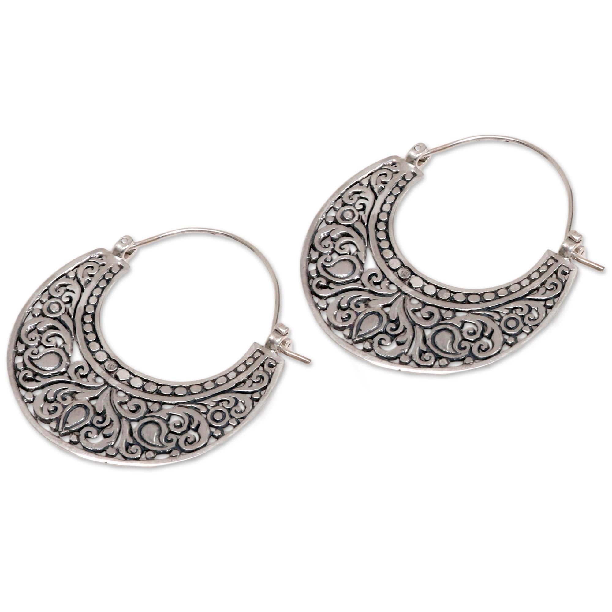 Premium Garden of Eden Floral Hoop Earrings - Handcrafted Sterling Silver