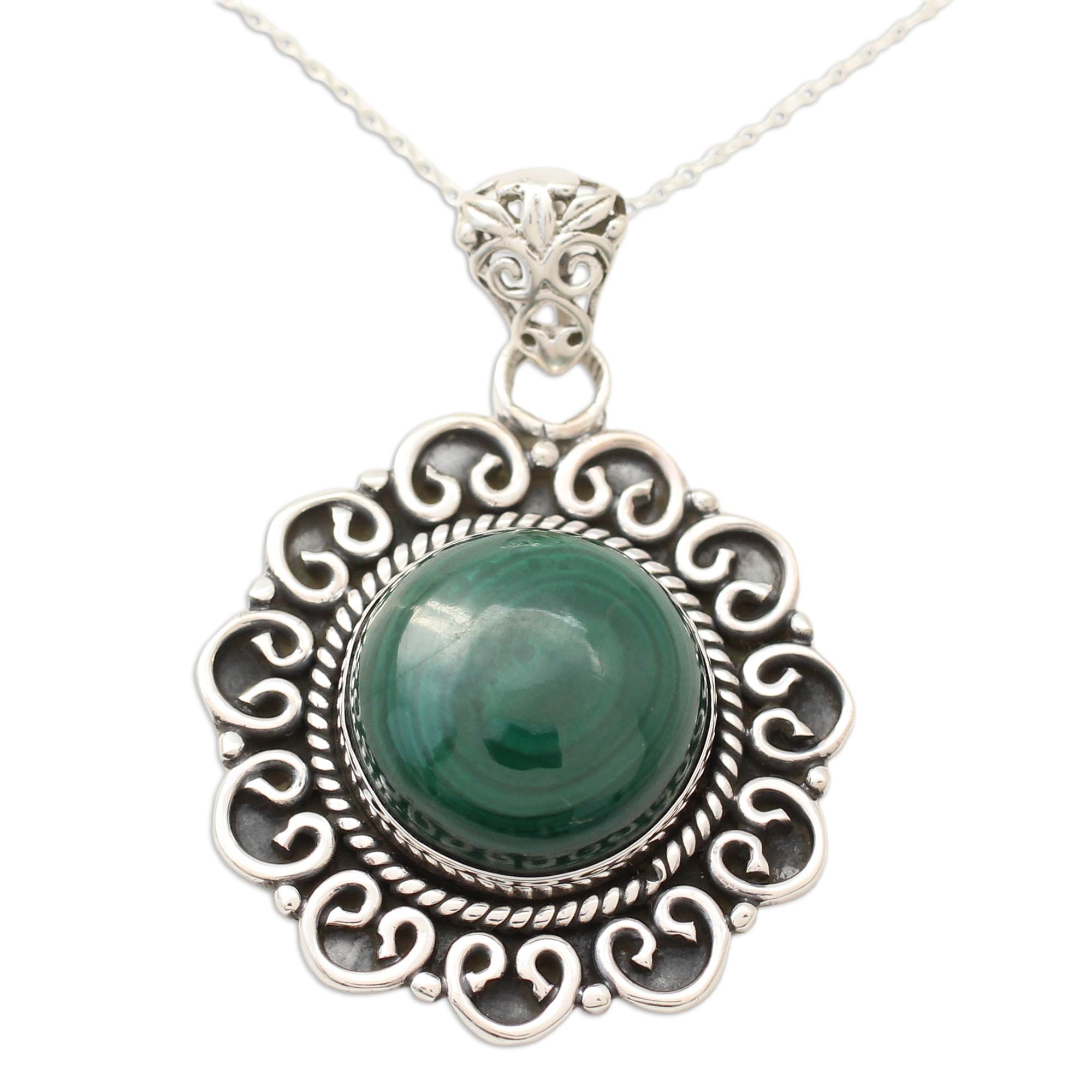 Premium Forest Reverie Malachite Pendant Necklace in 925 Sterling Silver