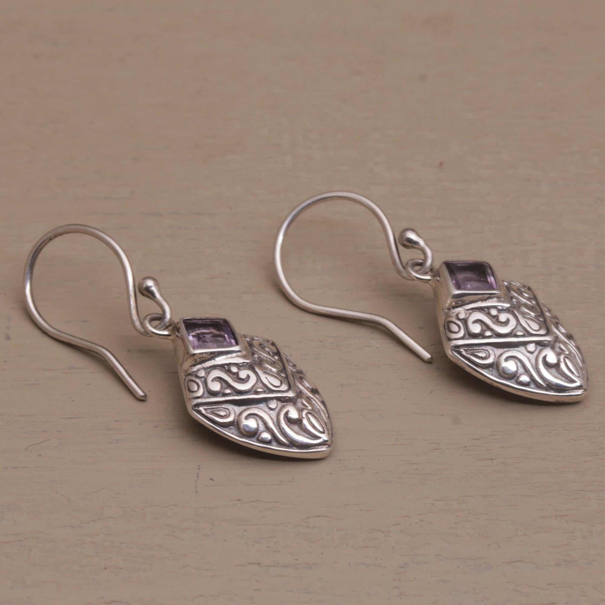 Premium Rain Forest Beacon Handcrafted Balinese Amethyst Earrings