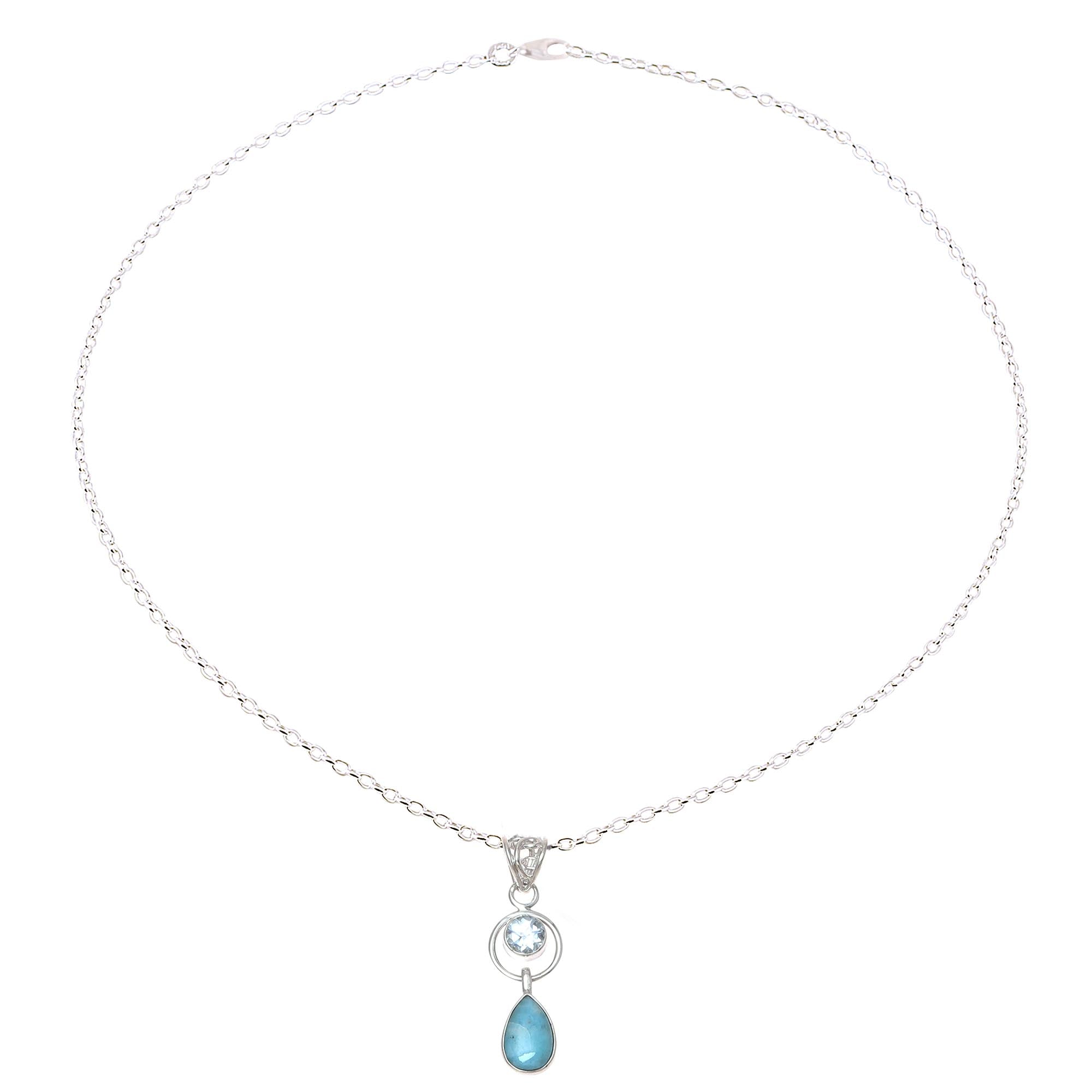 Premium Gleaming Daylight Larimar & Blue Topaz Pendant Necklace - Handcrafted in India