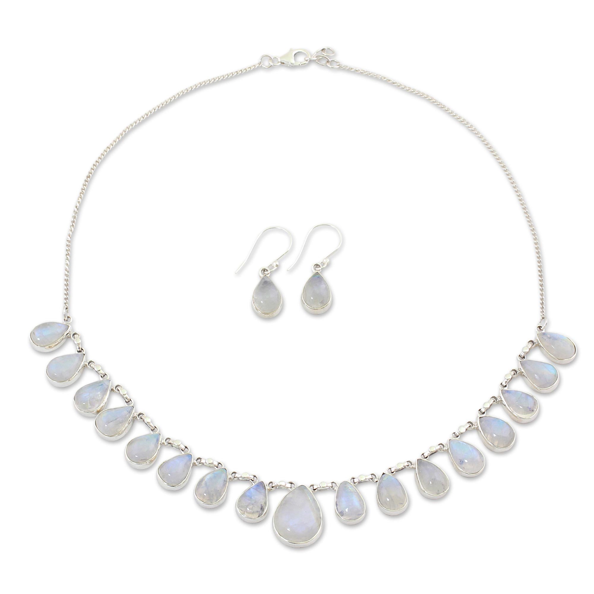 Premium Morning Glow Moonstone & Silver Jewelry Set