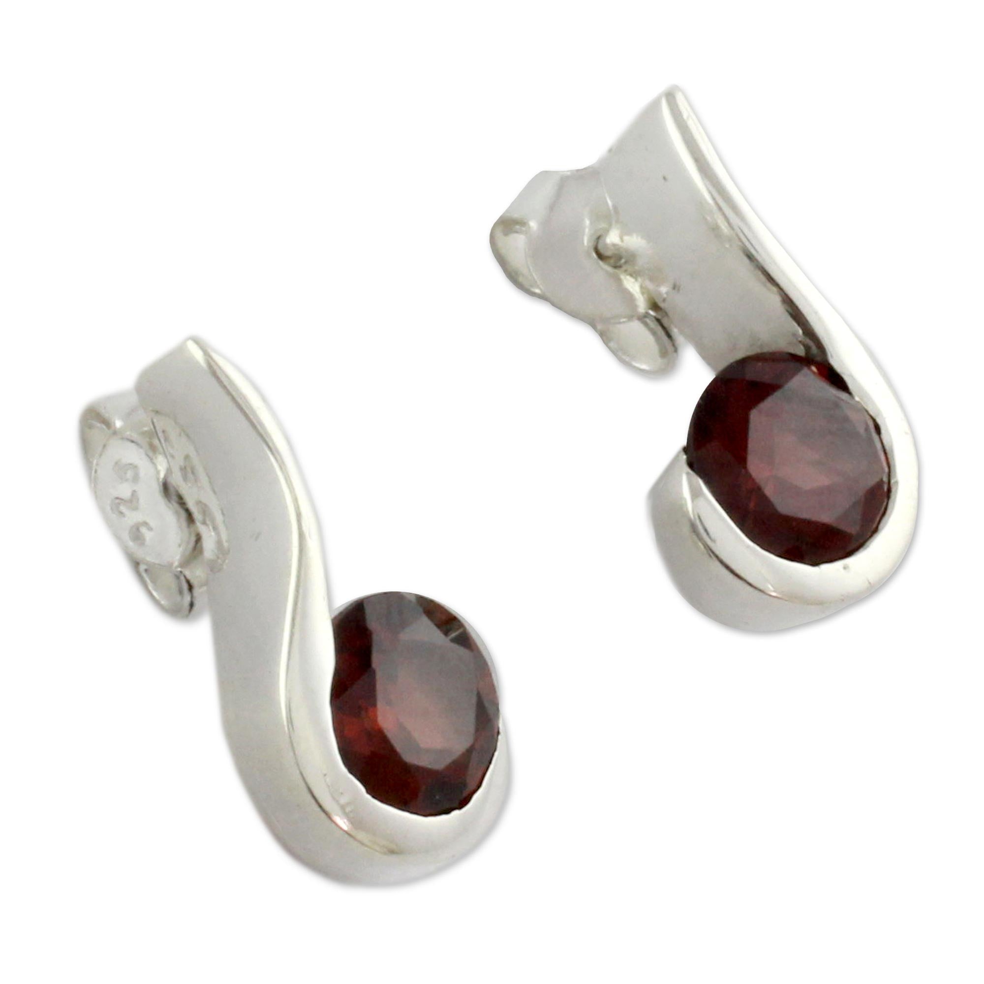 Premium Cherry Droplet Garnet Earrings in Sterling Silver – Handcrafted Elegance