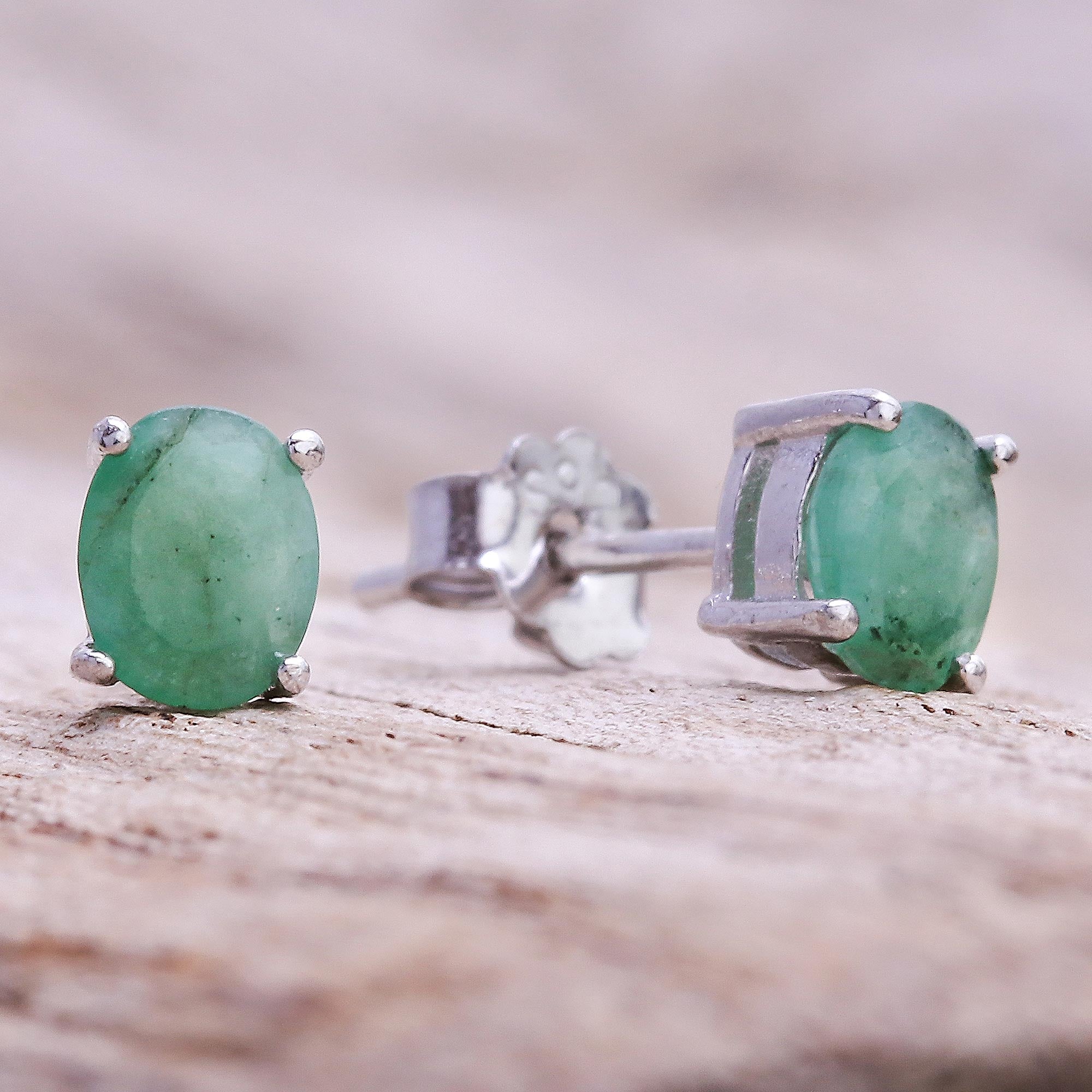 Premium Verdant Marvel Faceted Emerald Stud Earrings - Handcrafted in Thailand