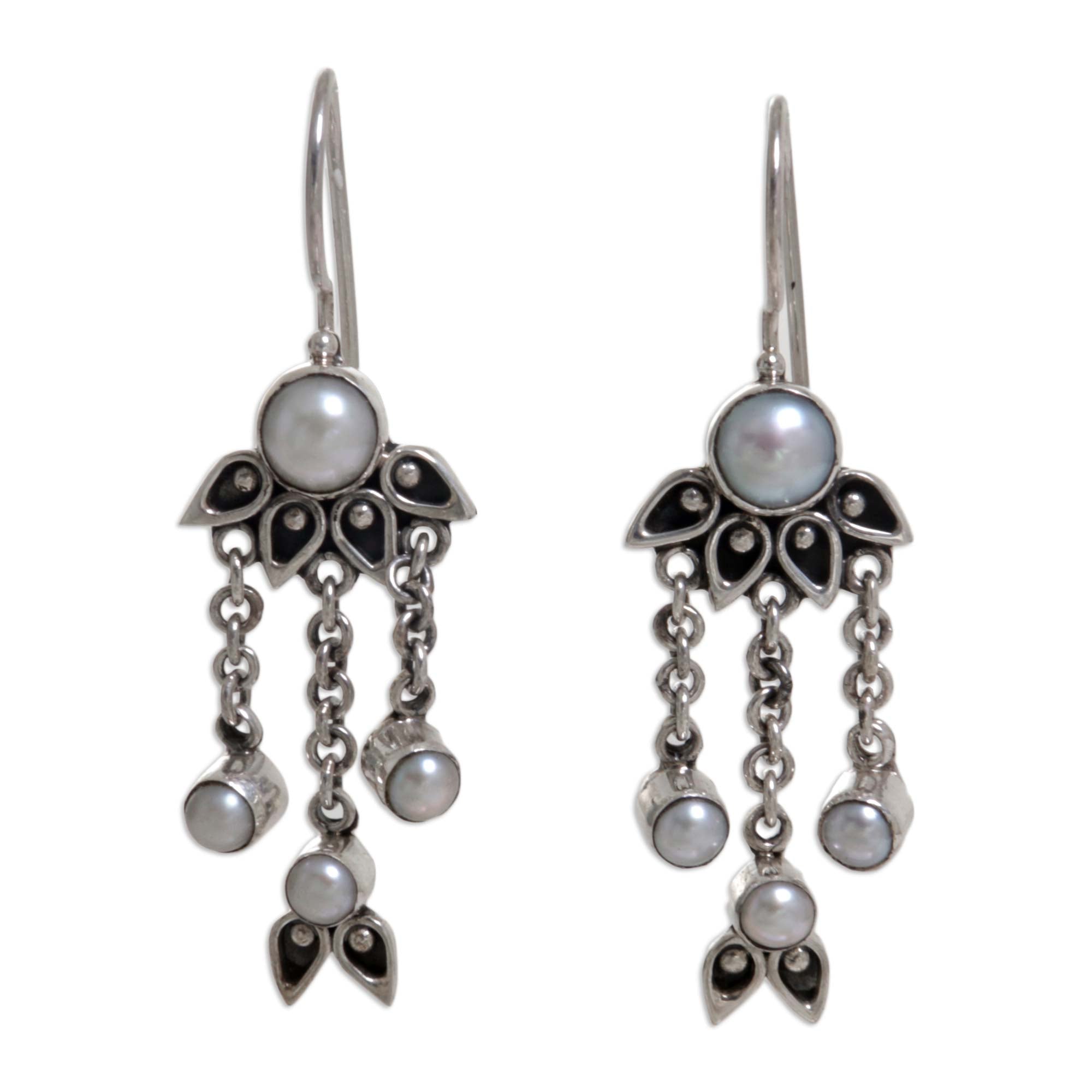 Premium Moonlight Lotus Pearl Chandelier Earrings - Handcrafted Sterling Silver