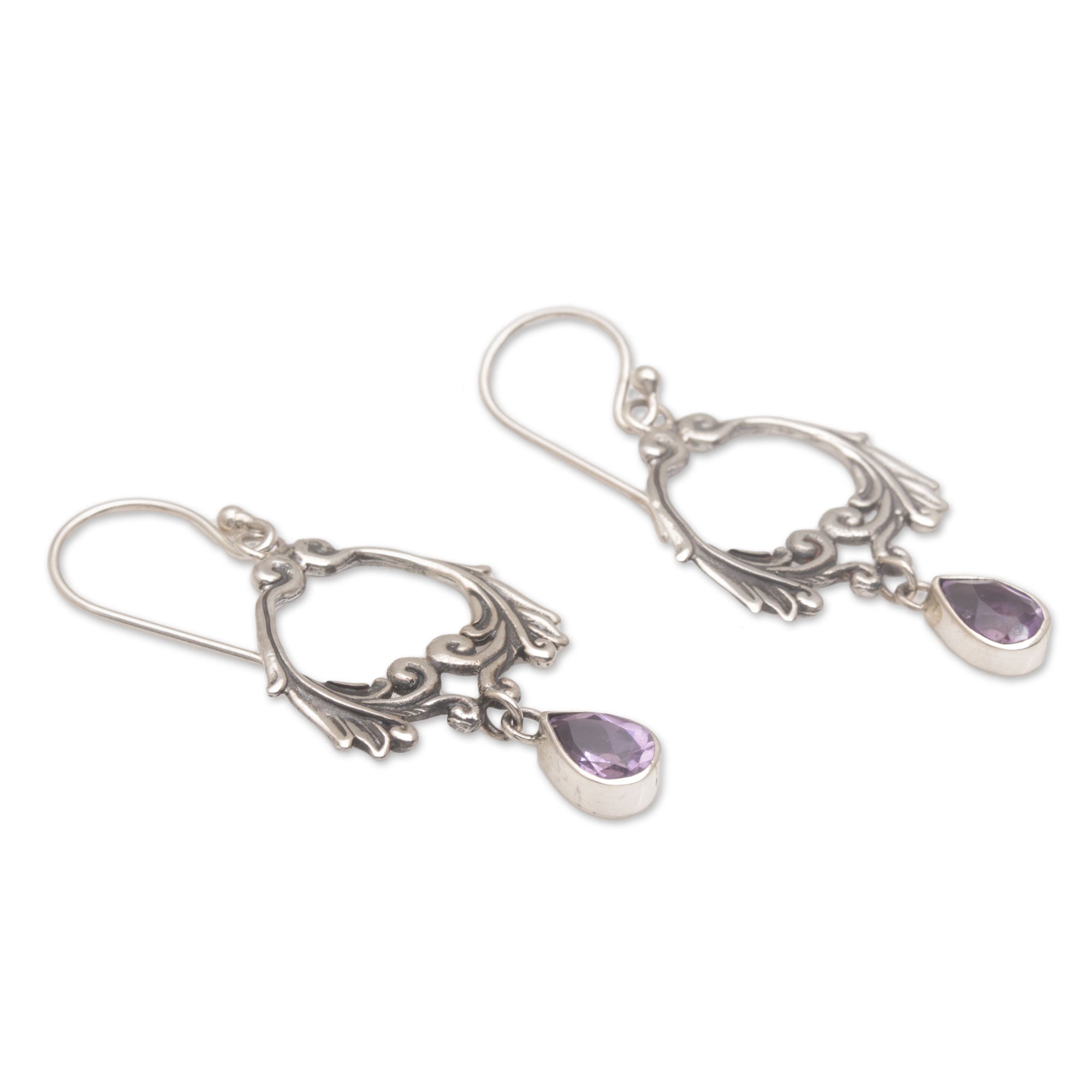 Premium Sterling Silver Amethyst Garland Earrings - Handcrafted by Bali Artisans