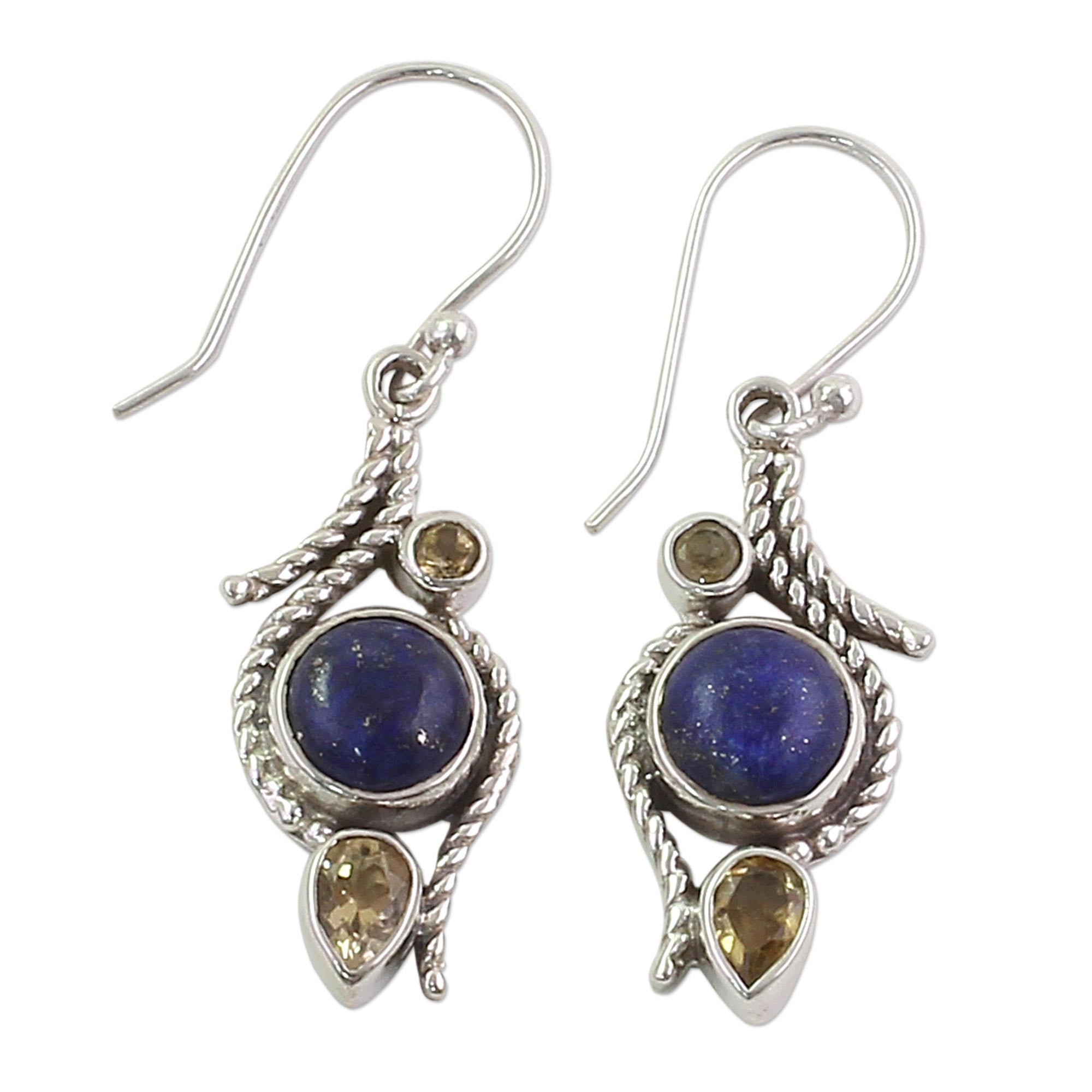 Premium Starry Bliss Lapis Lazuli & Citrine Sterling Silver Dangle Earrings - Handcrafted in India