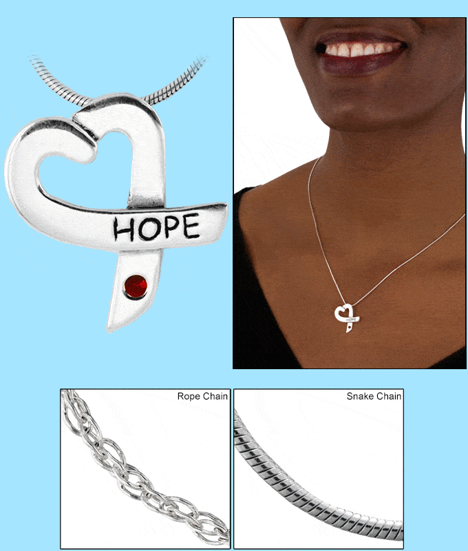 Premium Hope for a Cure Diabetes Sterling Silver Heart Necklace