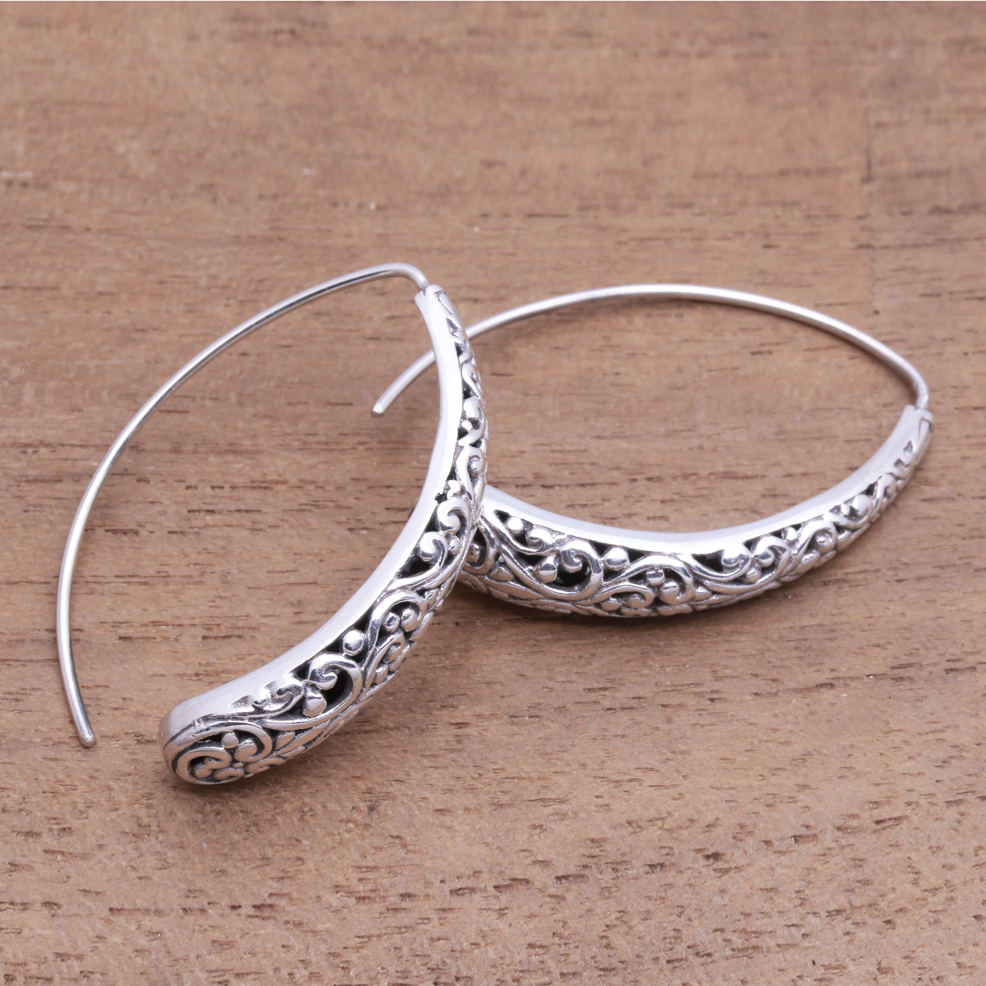 Premium Sterling Silver Vine Drop Earrings - Artisan Crafted in Bali