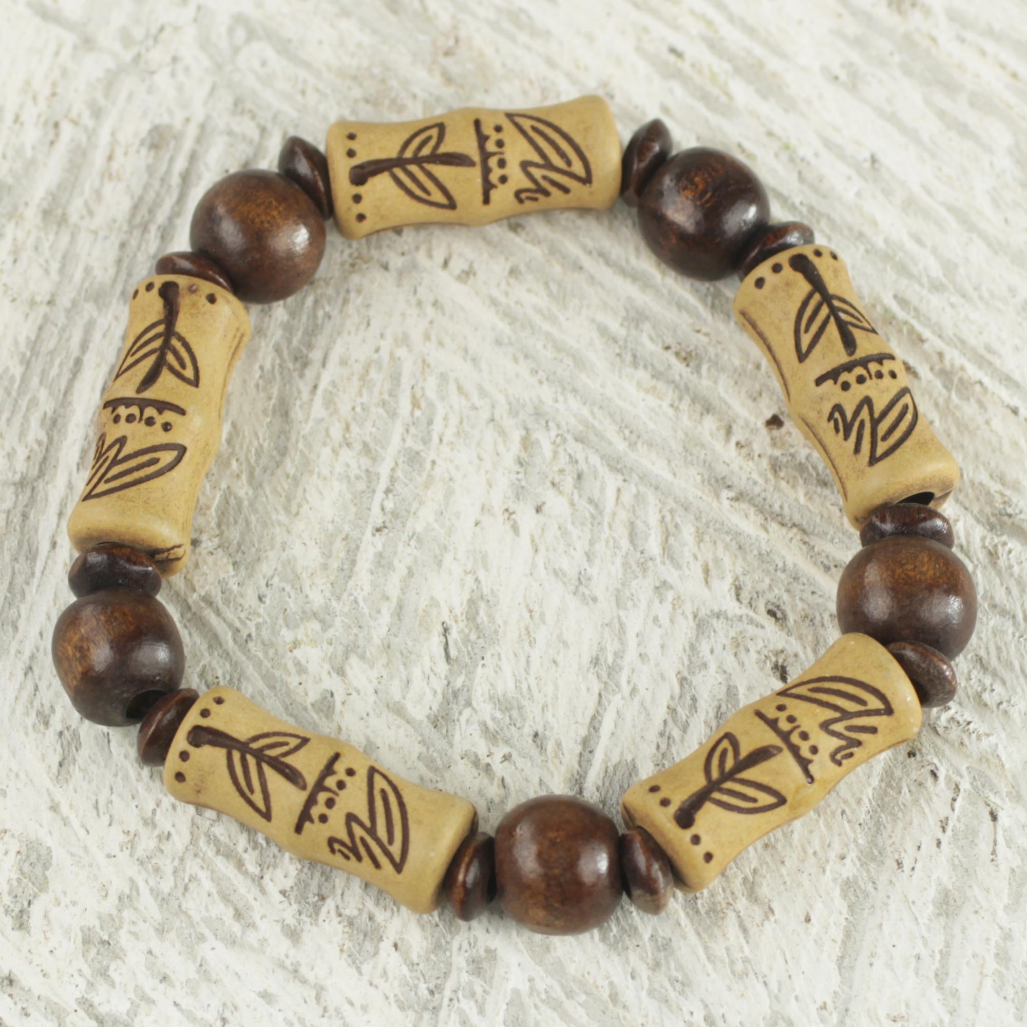 Premium Chocolate Escape Artisan Bracelet – Eco-Chic Sese Wood & Recycled Plastic