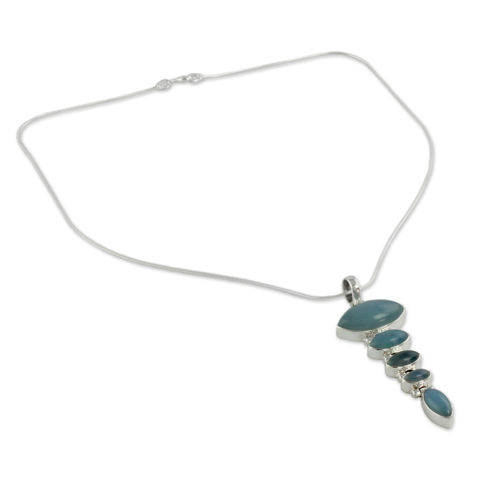 Premium India Blue Chalcedony Pendant Necklace in Sterling Silver