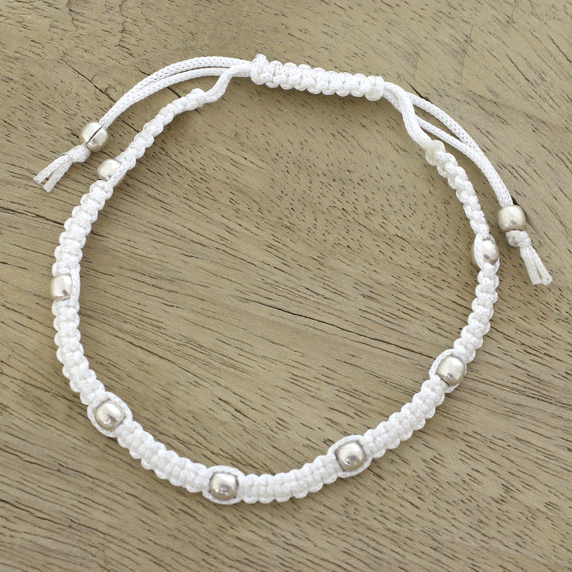 Premium Snow White Peaceful Song Sterling Silver Beaded Bracelet