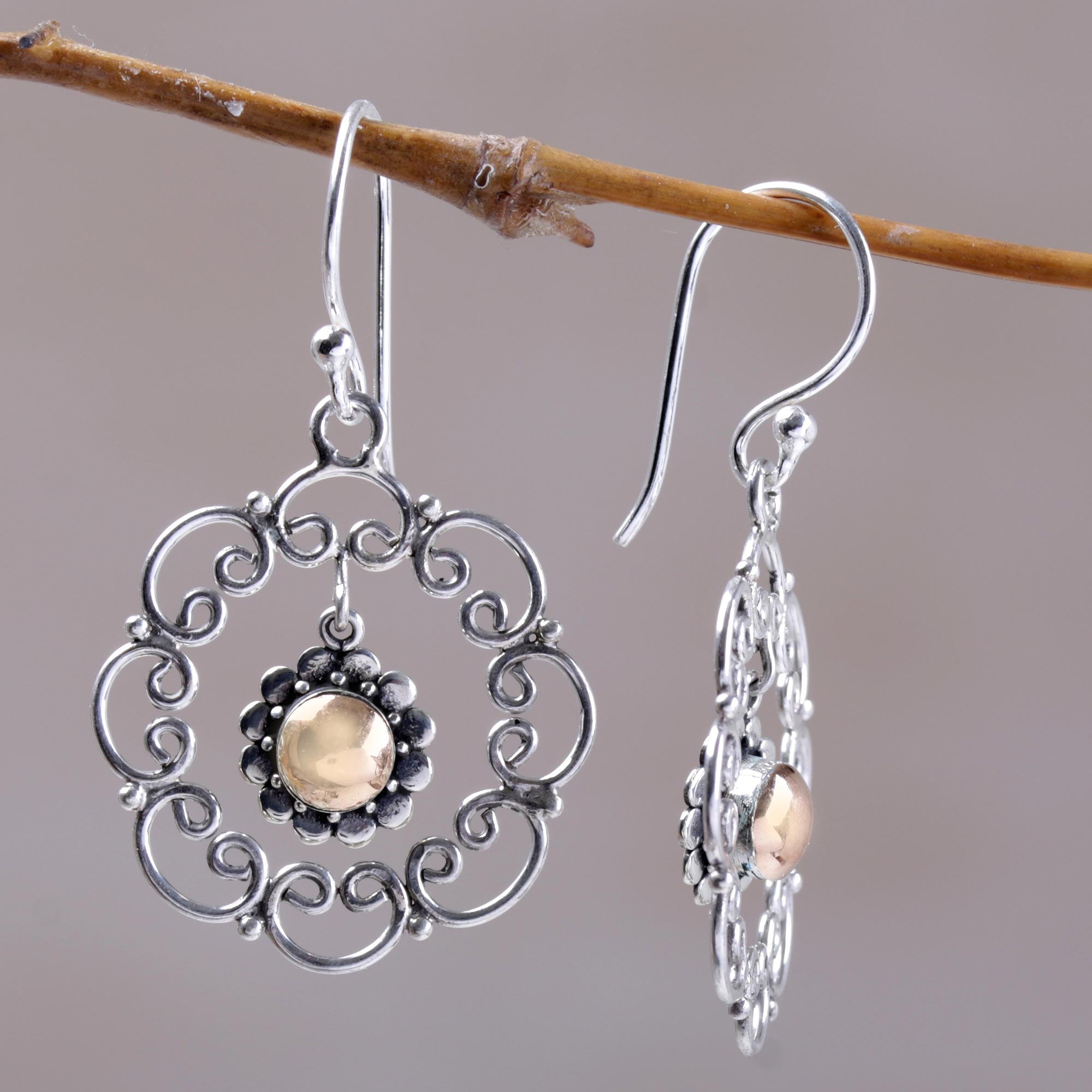 Premium Sterling Silver Earrings with 18k Gold Accents - Handmade in Bali