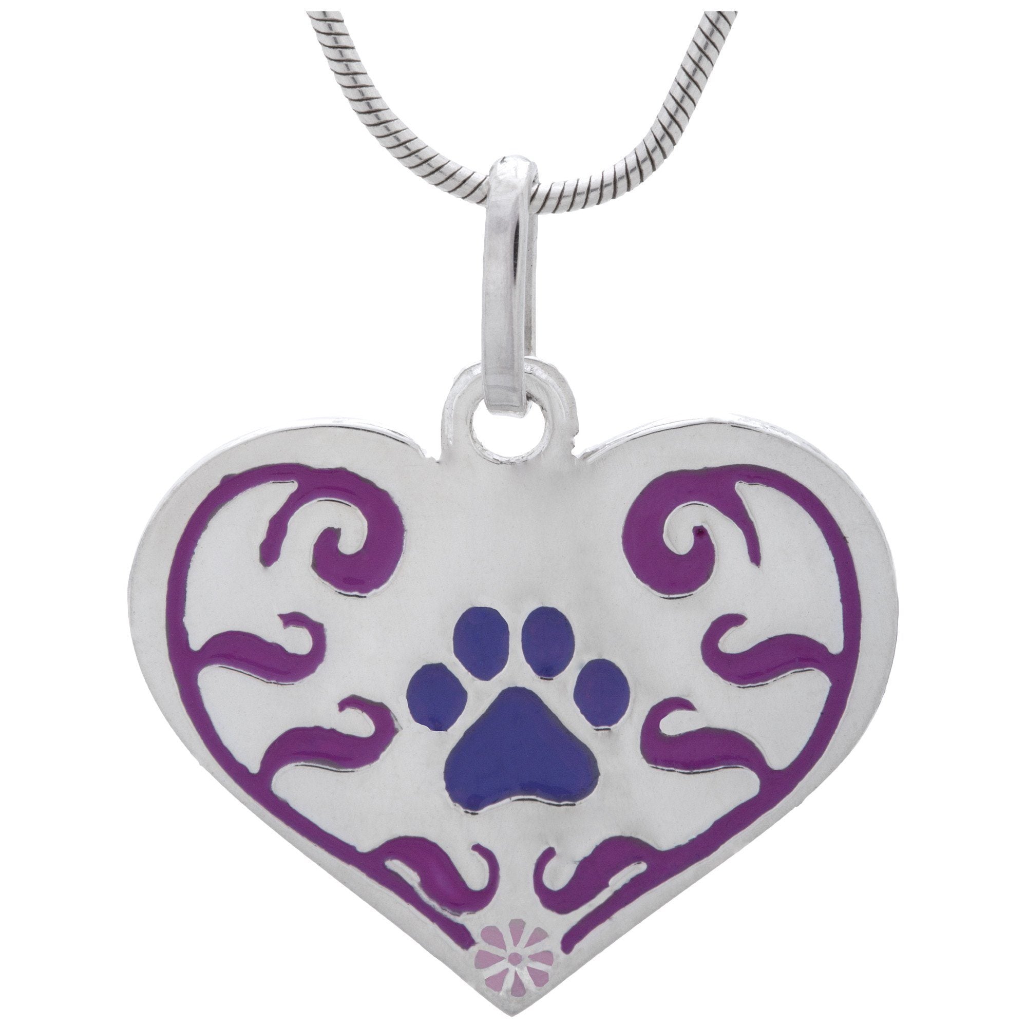 Premium Art Nouveau Paw Print Heart Necklace in Sterling Silver