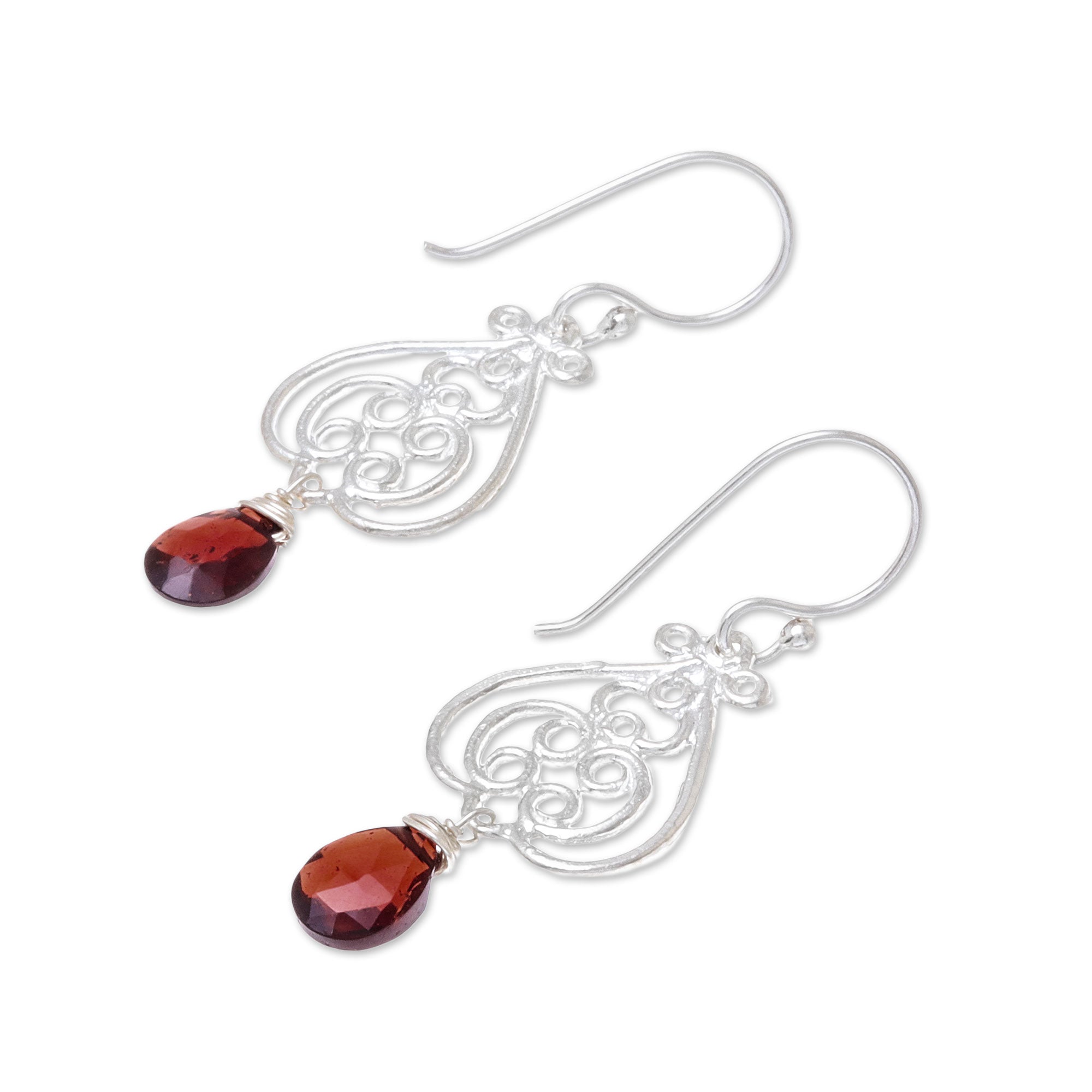 Premium Swirling Garnet Dangle Earrings – Handcrafted in Thailand