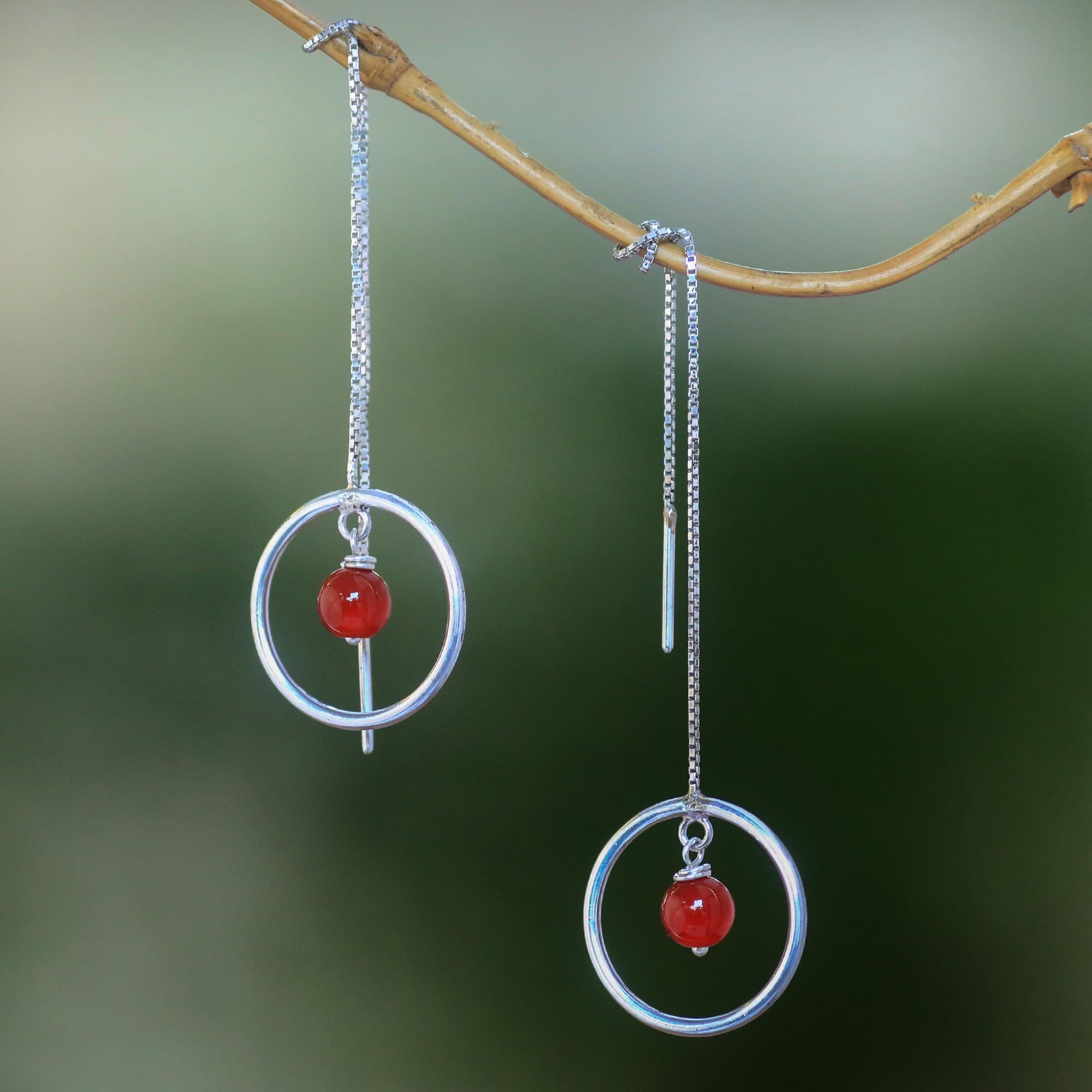 Premium Soulful Rings Carnelian Sterling Silver Threader Earrings - Handcrafted in Bali