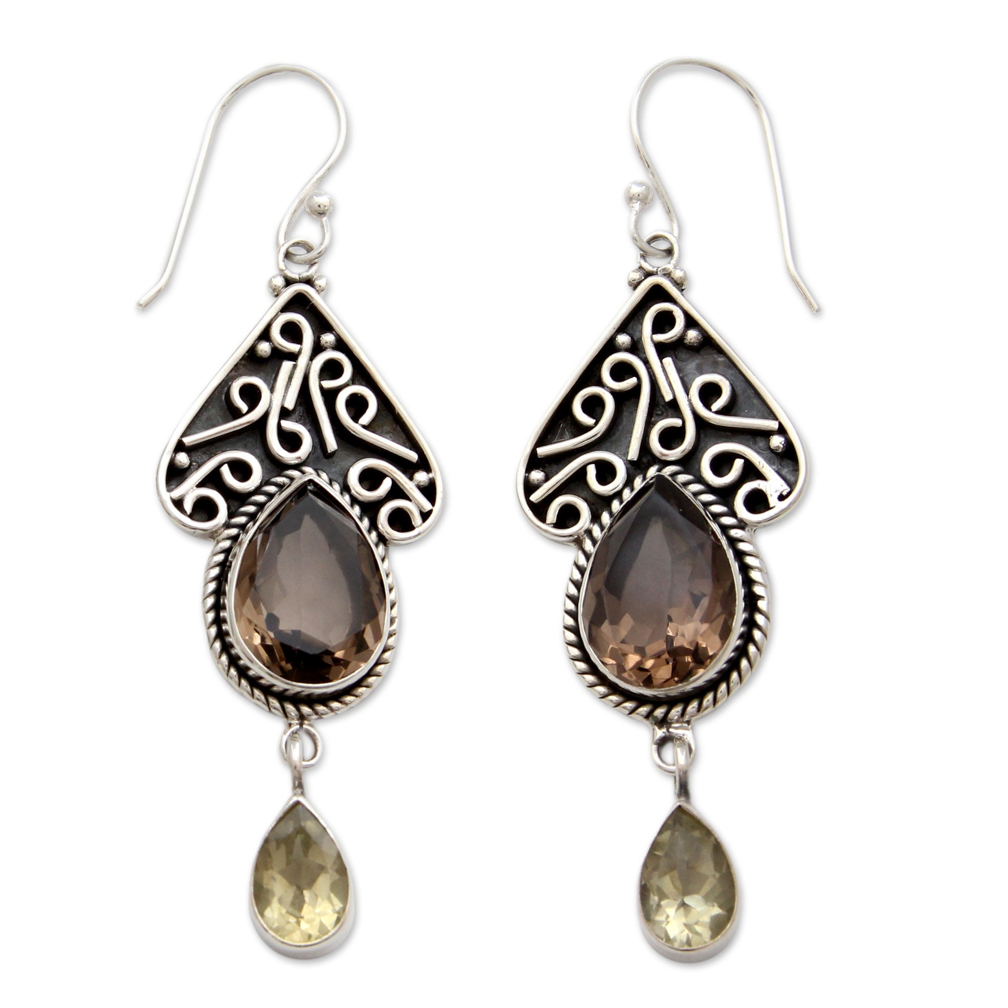 Premium Jaipur Queen Smoky Quartz Sterling Silver Artisan Earrings