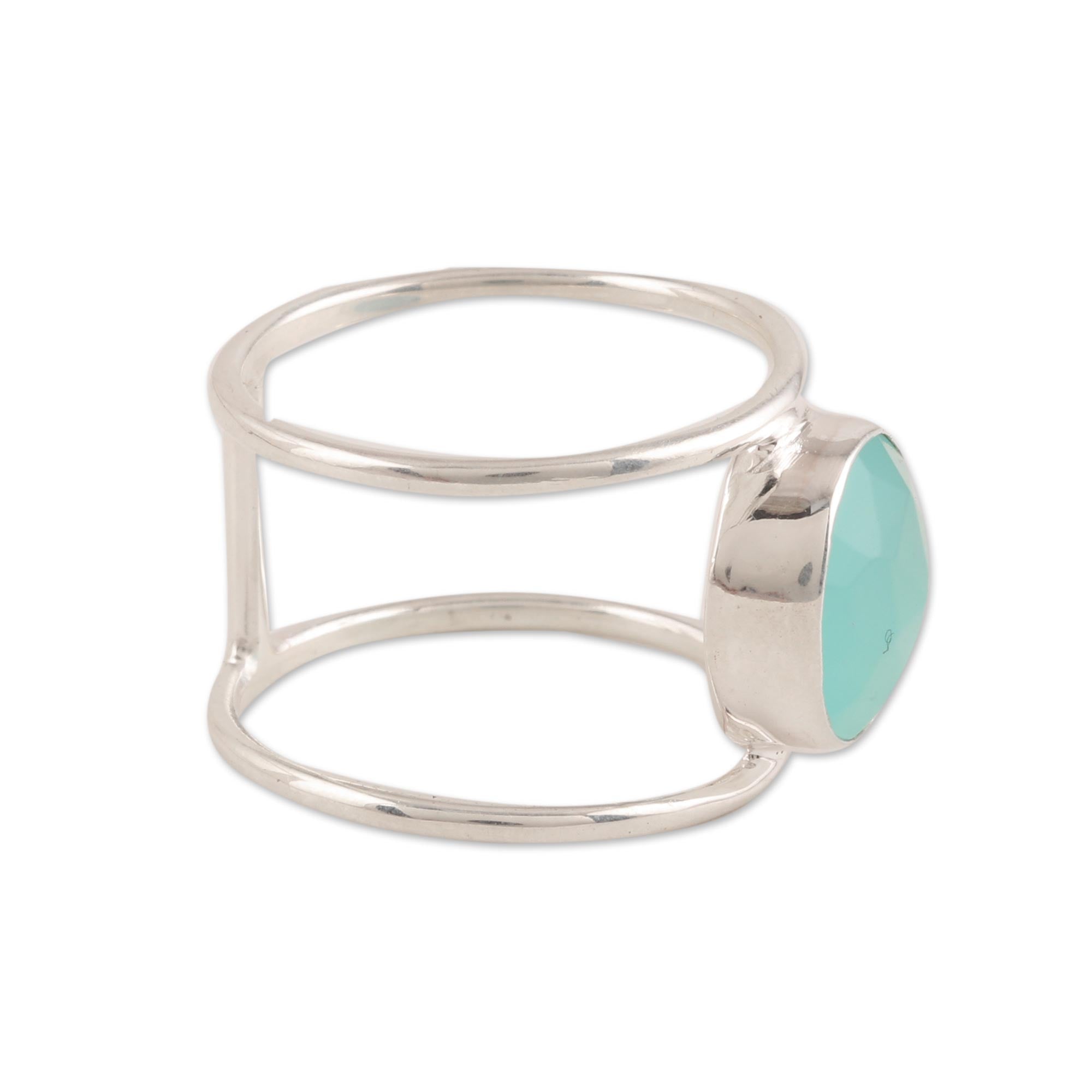 Premium Aqua Bliss 4.5-Carat Chalcedony Ring – Handcrafted in Sterling Silver