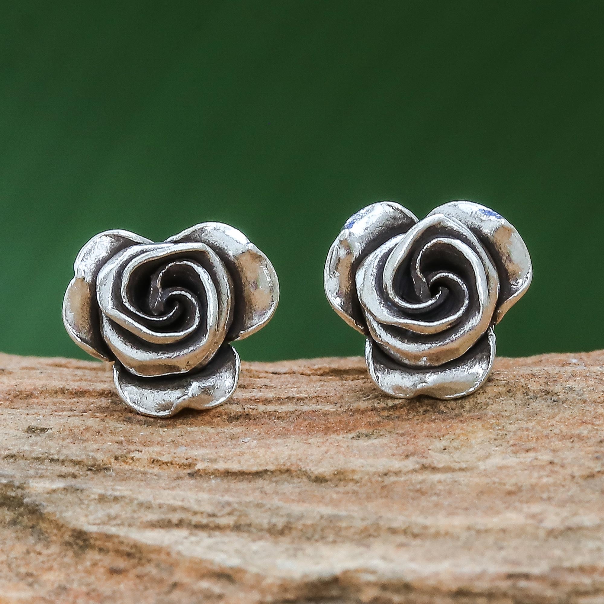 Premium Thai Karen Hill Tribe Sterling Silver Rose Stud Earrings