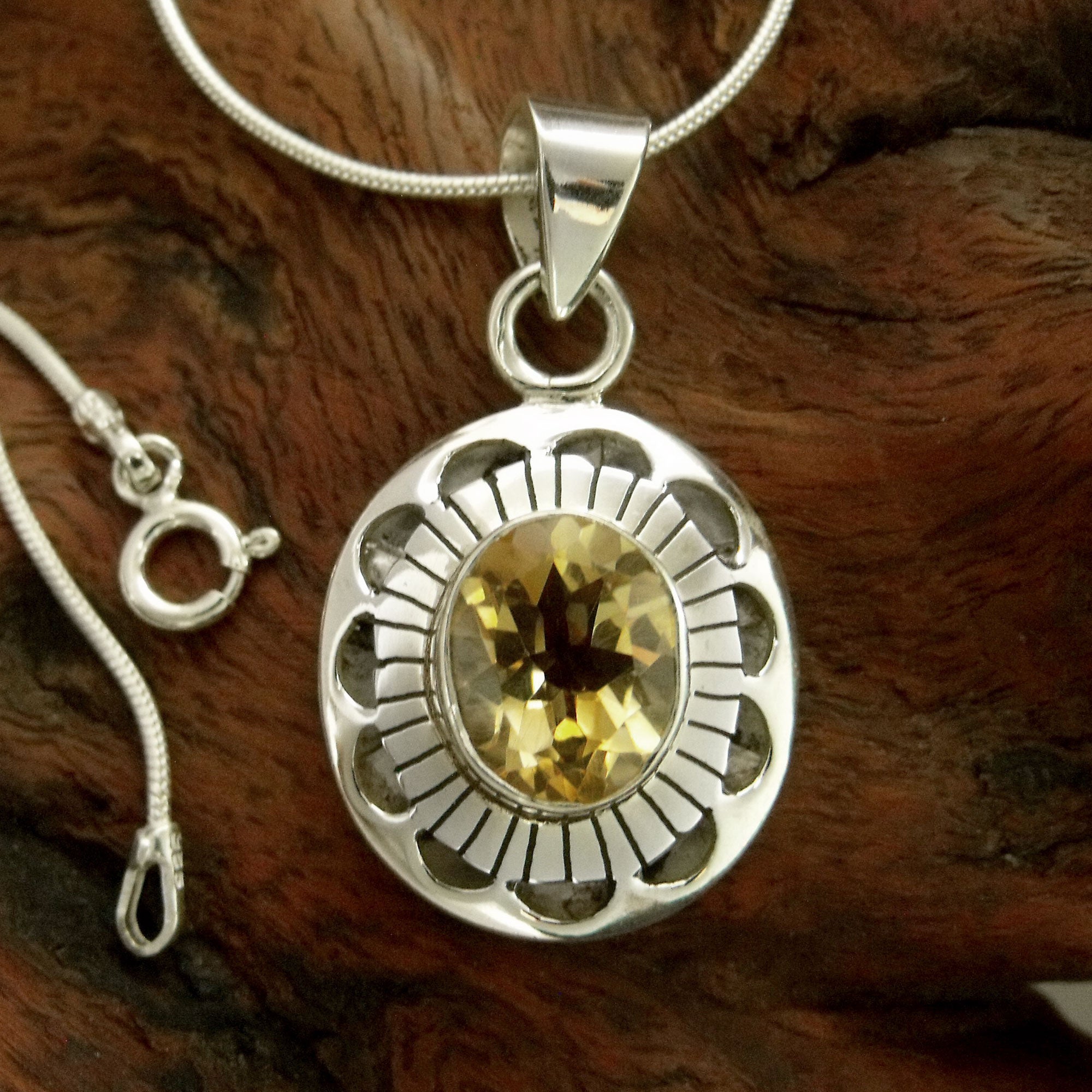 Premium Sun Halo Citrine Sterling Silver Necklace - Handcrafted Indian Jewelry